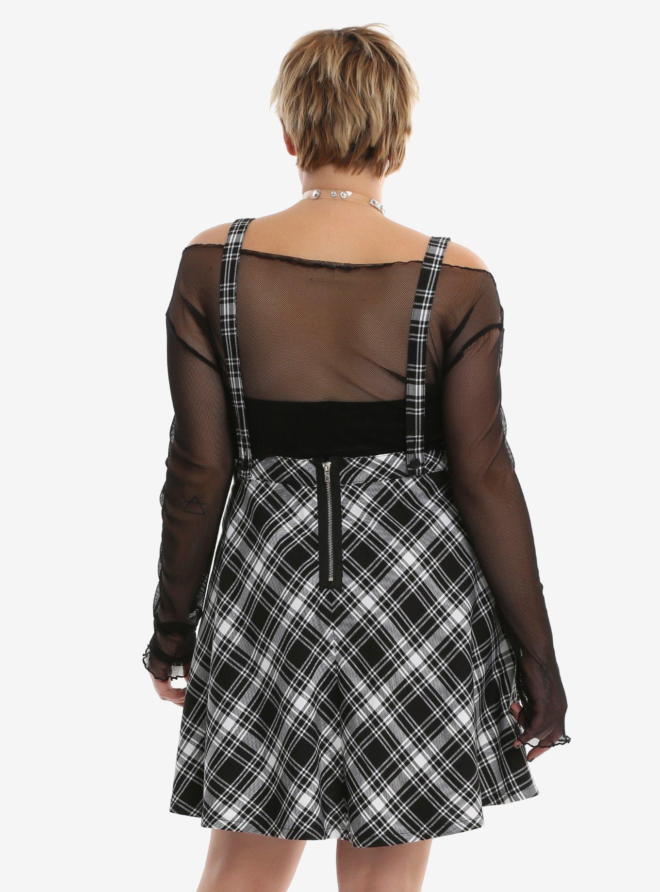 Tripp Black & White Plaid Suspender Skirt Plus Size, , alternate