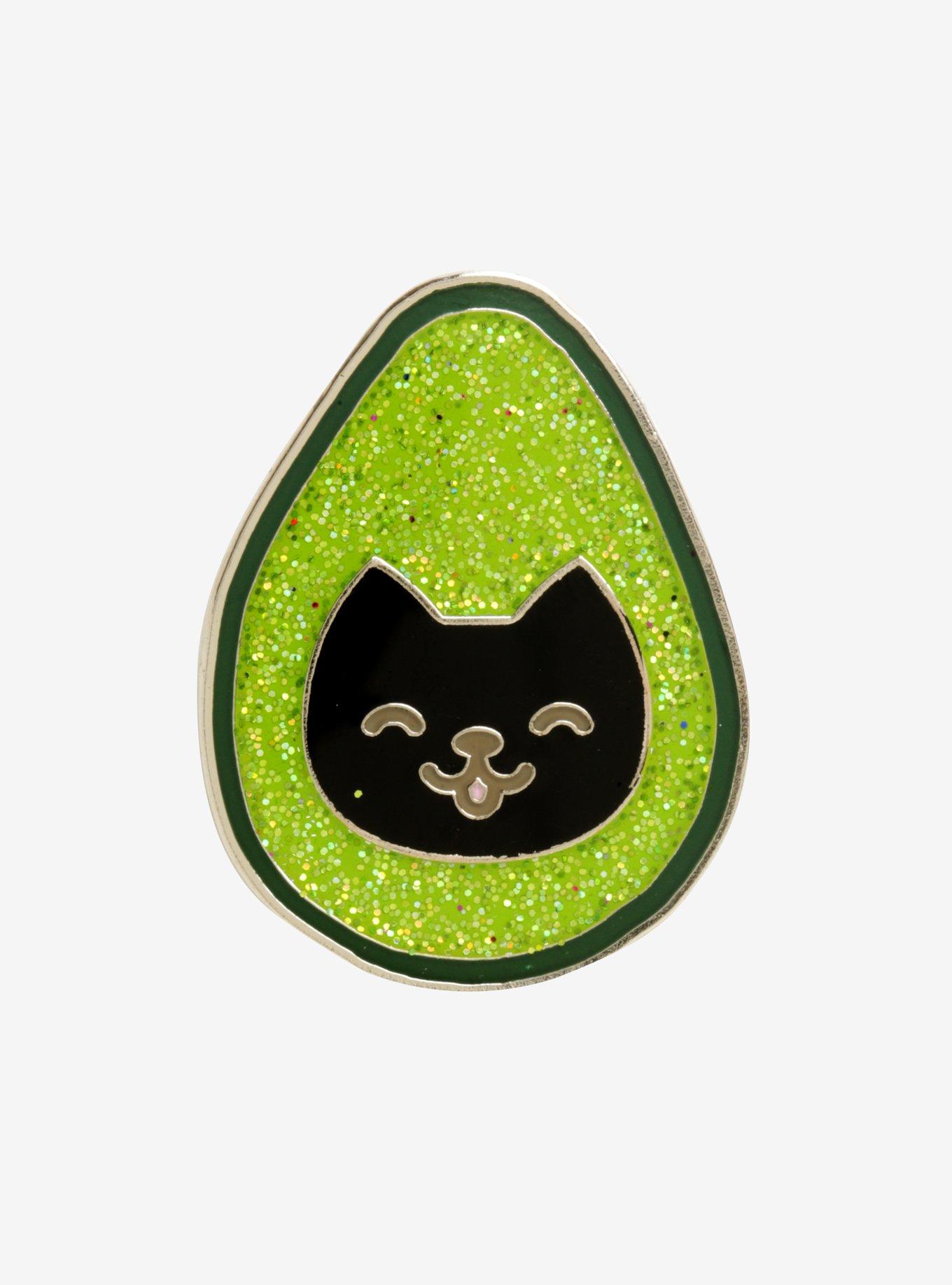Cat Avocado Glitter Enamel Pin, , alternate