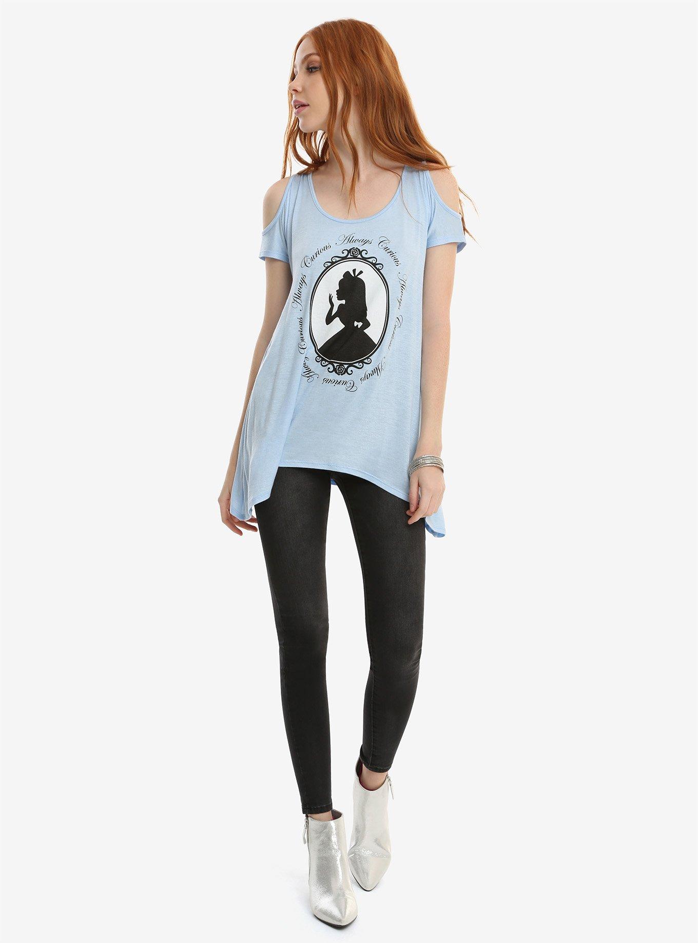 Disney Alice In Wonderland Always Curious Cold Shoulder Tie Back Top, , alternate