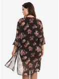 Black Mauve Floral Bell Sleeve Kimono Plus Size, , alternate