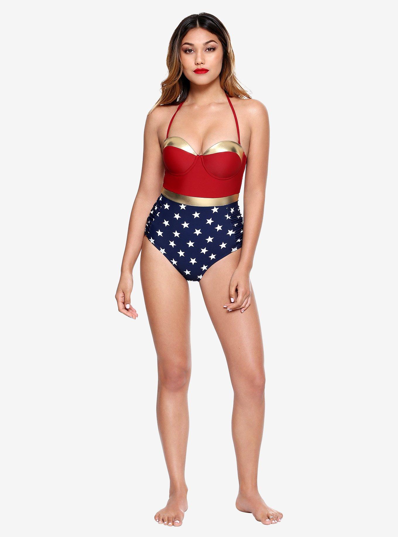 Summer '14 Wonder Woman Photo Real Plunge 1Piece Dc Comics Monokini Bathing  Suit - Fearless Apparel