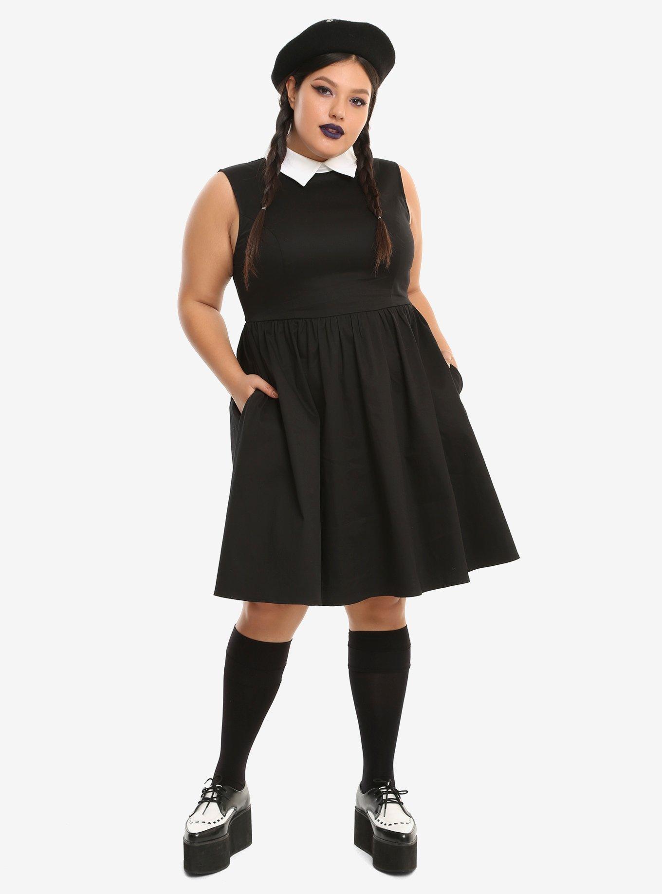 Black & White Collar Sleeveless Dress Plus Size, , alternate