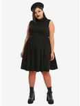 Black Sleeveless Collared Fit & Flare Dress Plus Size, , alternate