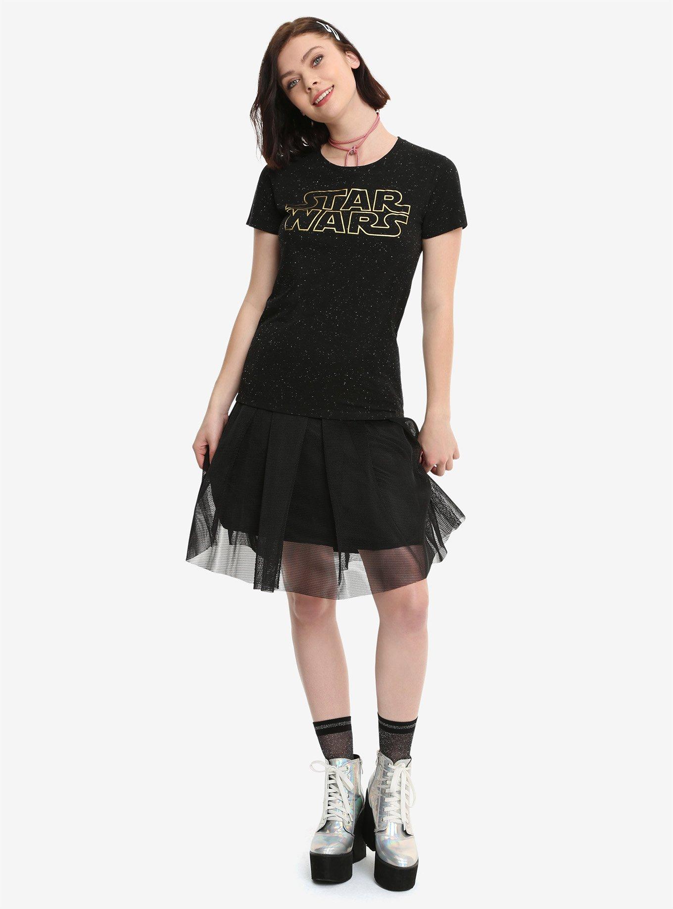 Star Wars Gold Logo Girls T-Shirt, , alternate