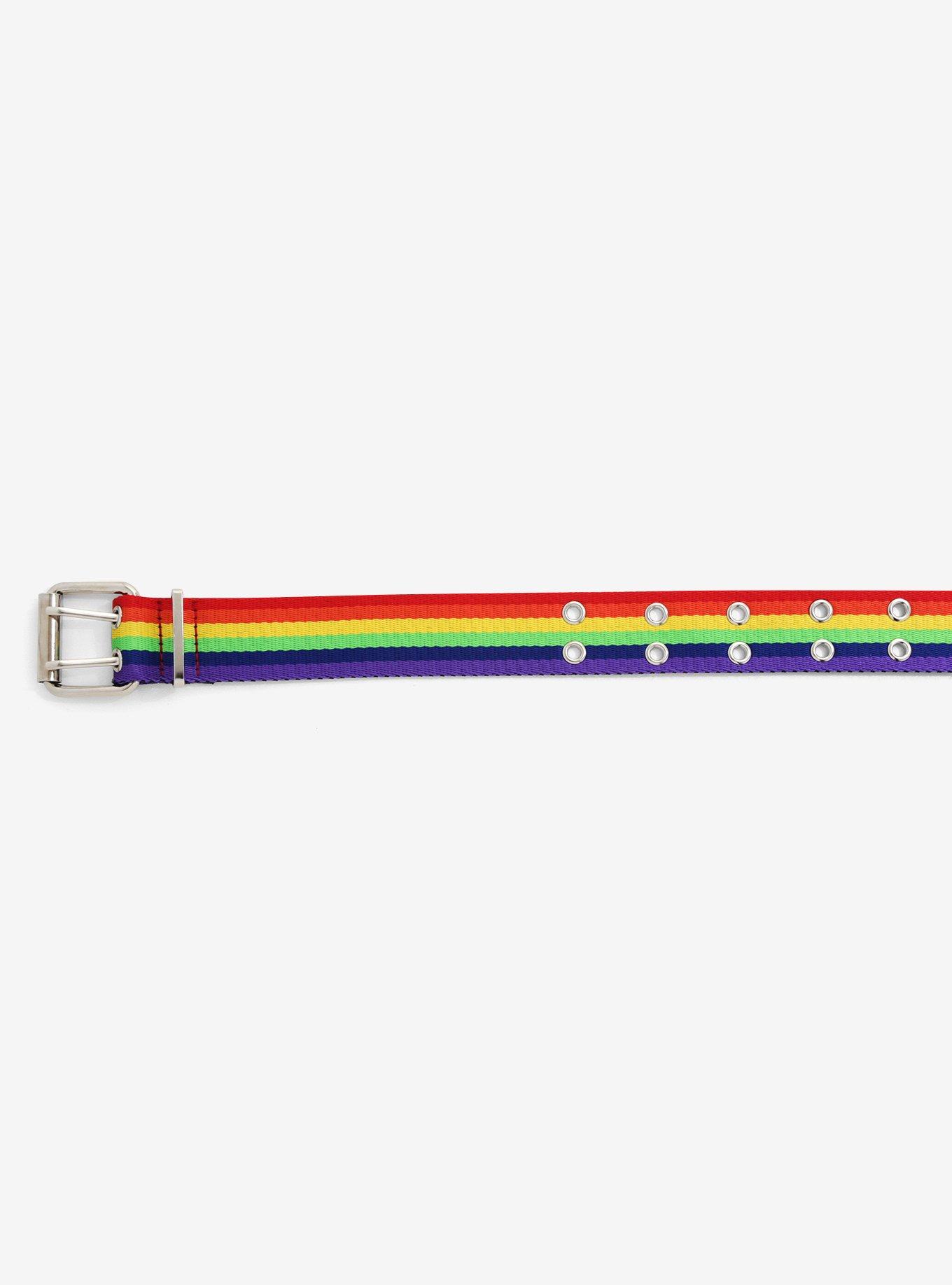 Rainbow Woven Double Grommet Belt, RAINBOW, alternate