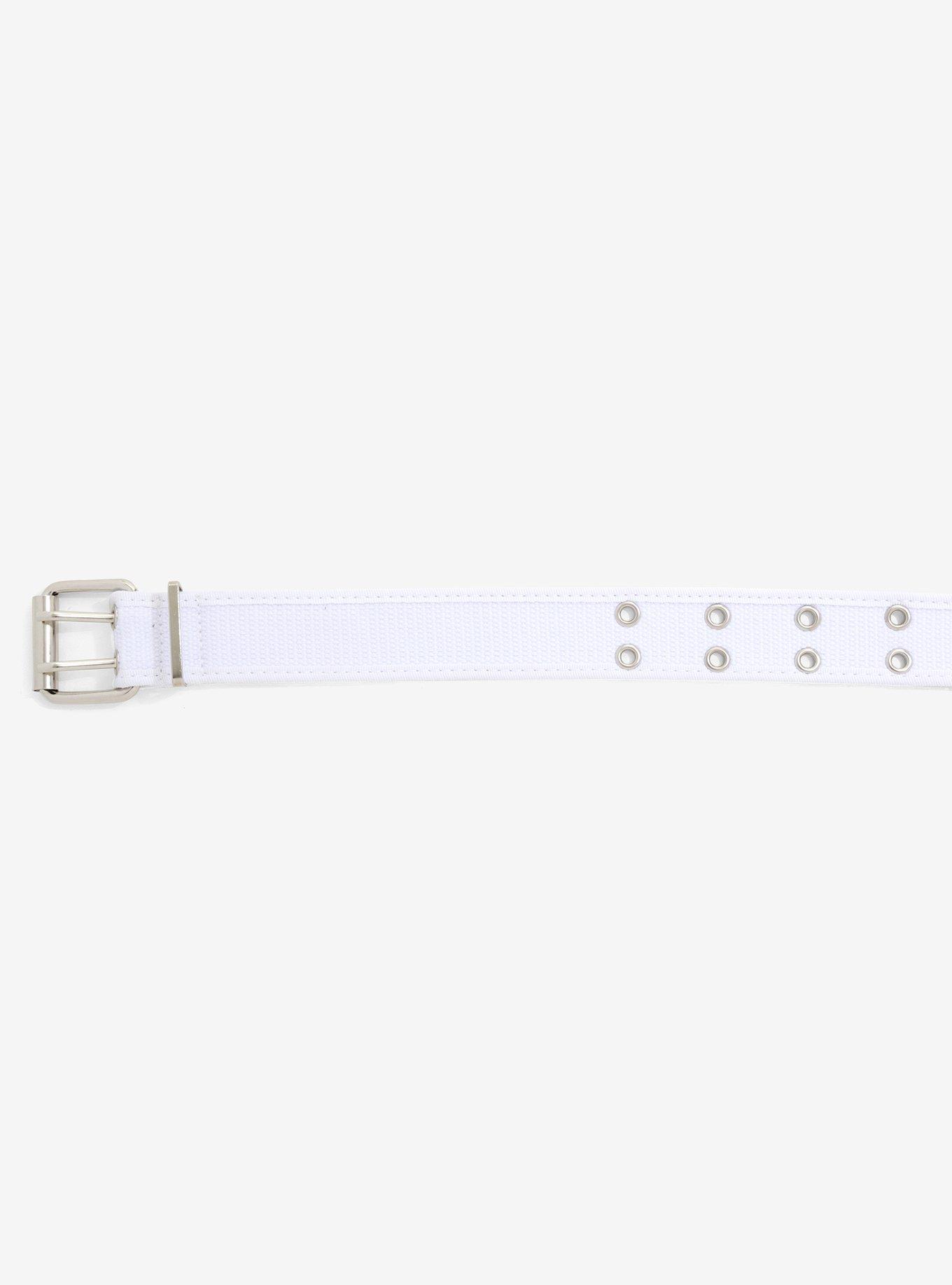 White Woven Double Grommet Belt, , alternate