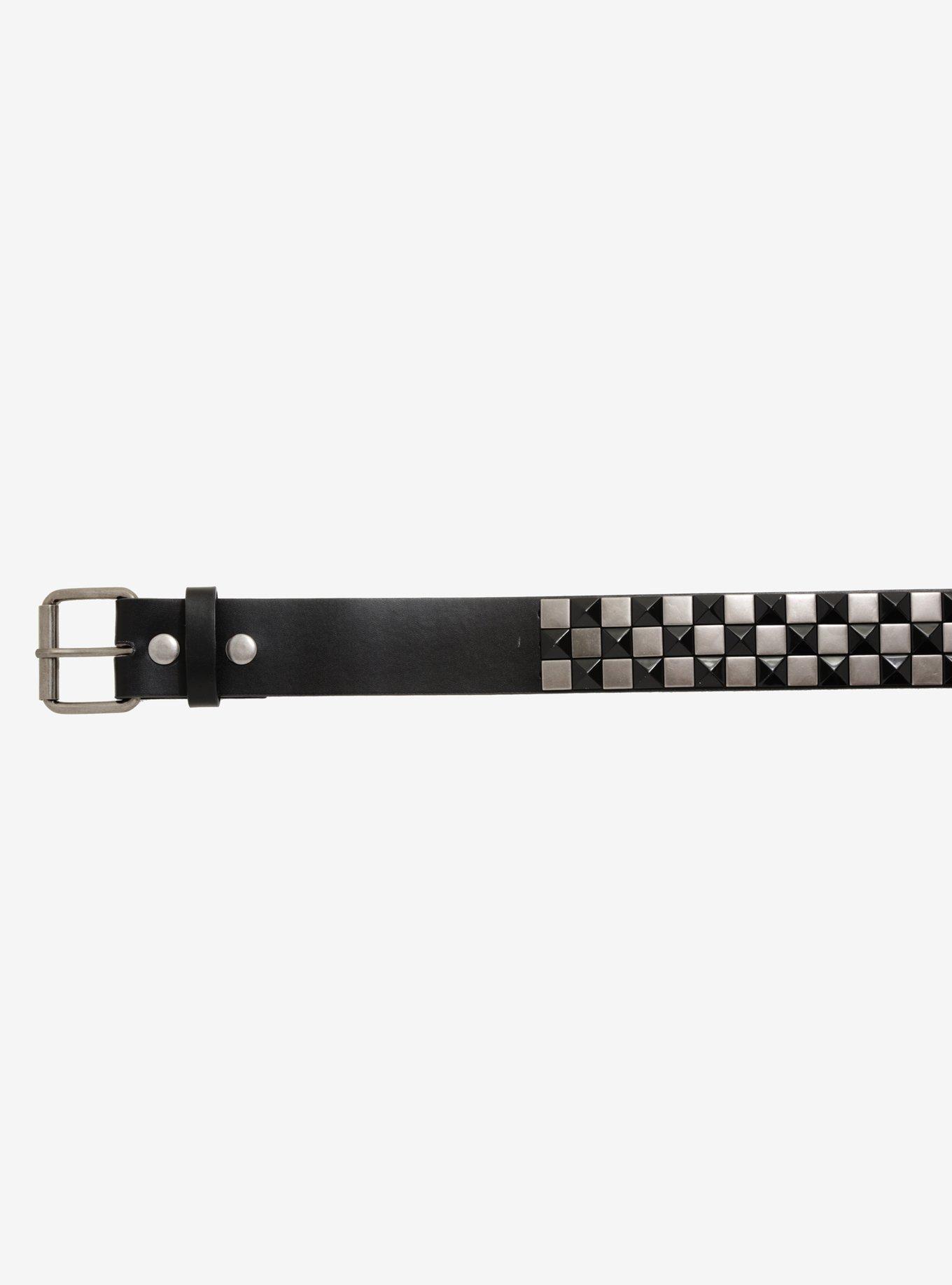 Silver Square & Black Pyramid Checkered Stud Belt, , alternate