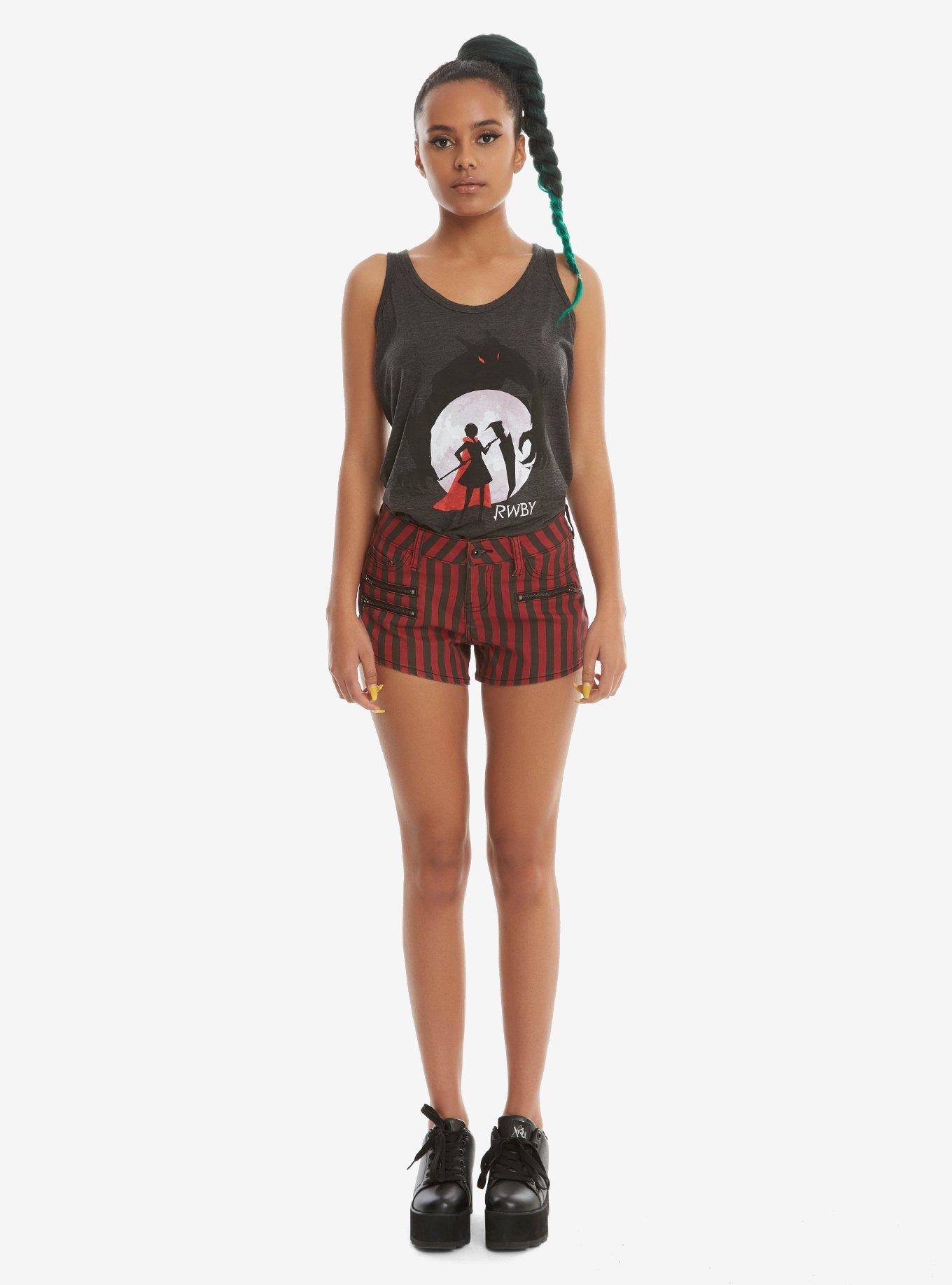 Blackheart Black & Red Striped Low Rise Shorts, , alternate