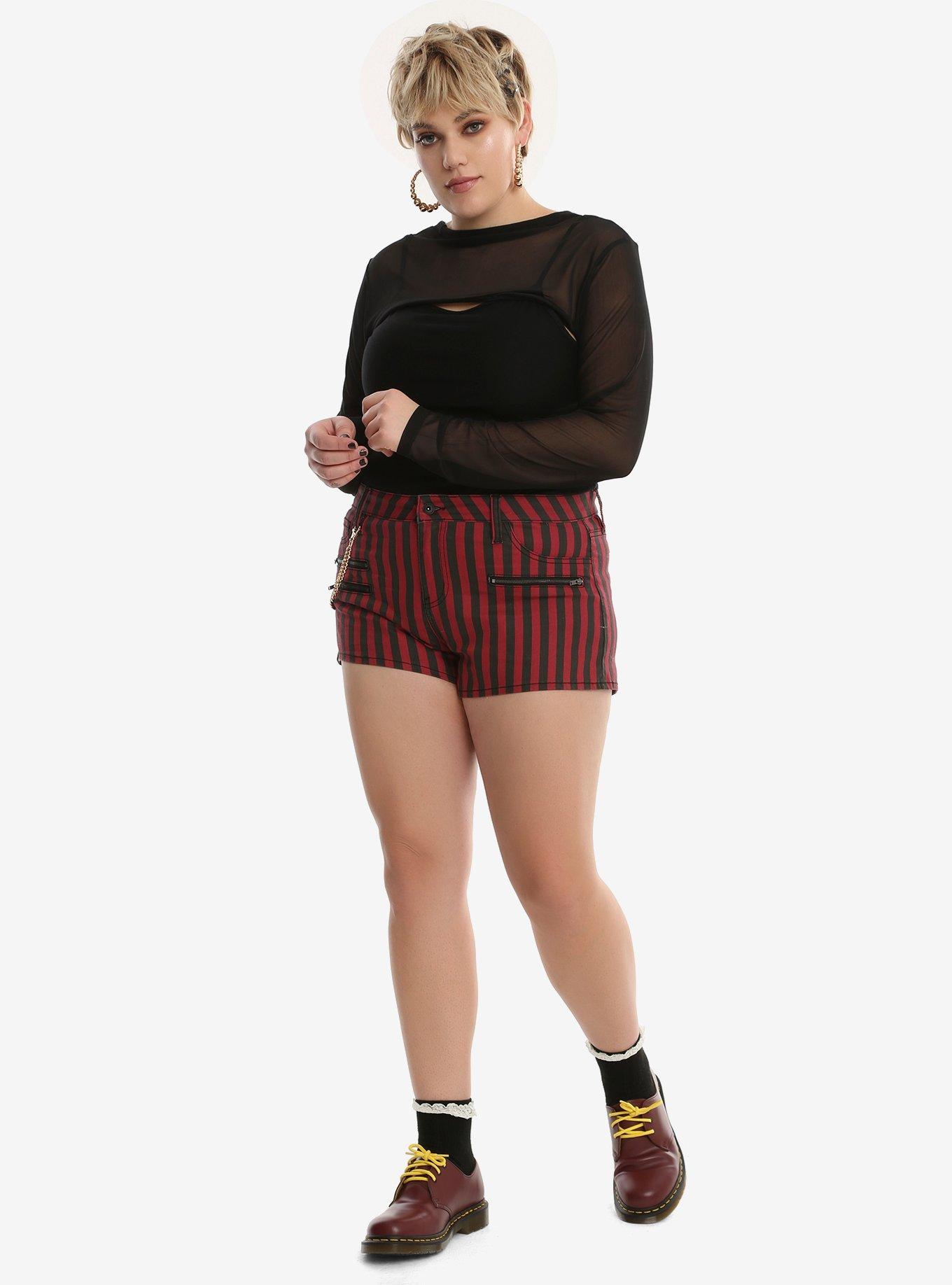 Blackheart Black & Red Striped Low Rise Shorts Plus Size, , alternate