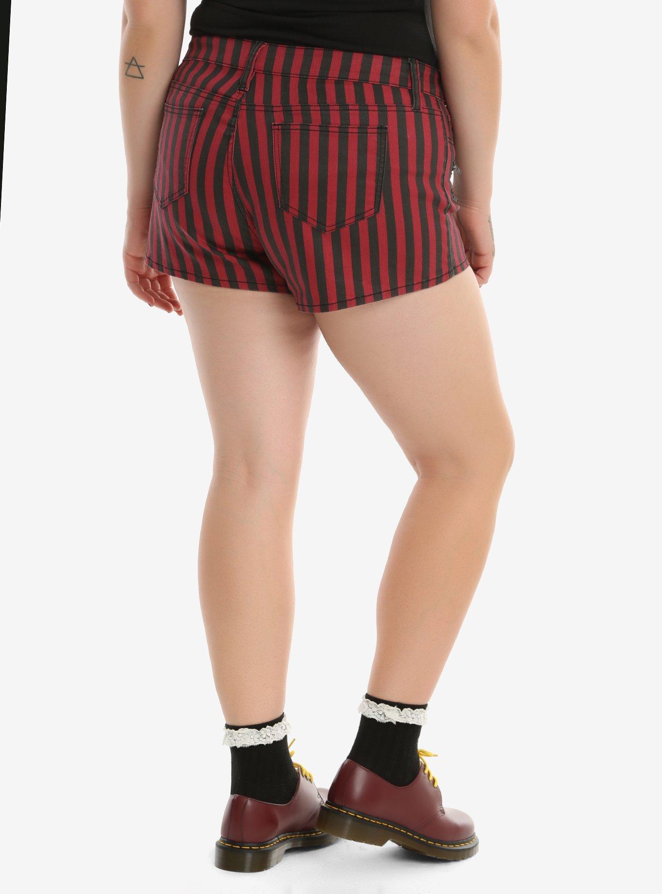 Blackheart Black & Red Striped Low Rise Shorts Plus Size, , alternate