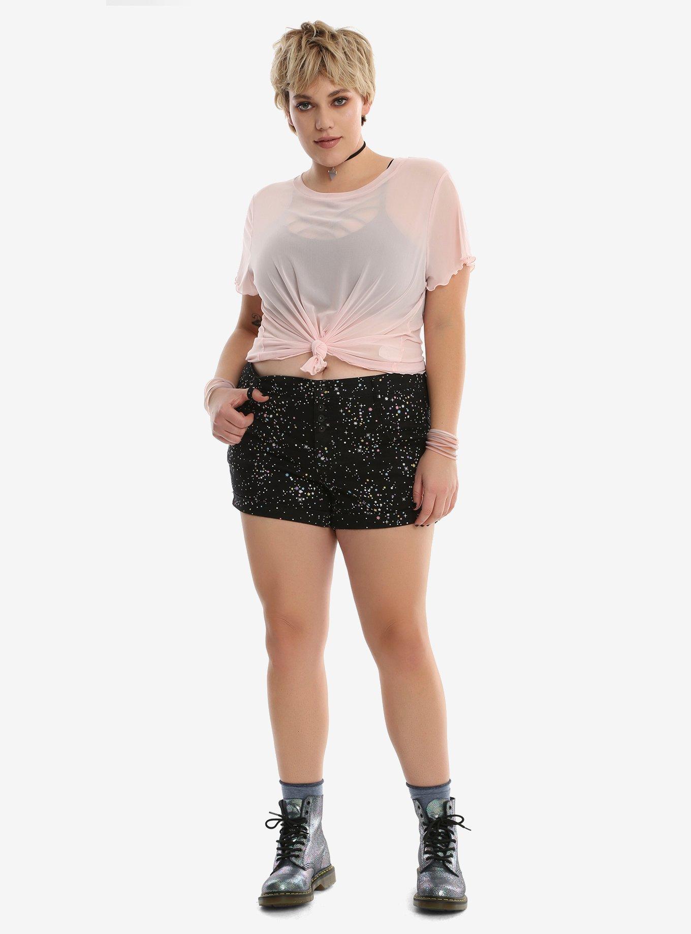 Blackheart Pastel Stars V-Stitch Shorts Plus Size, BLACK, alternate