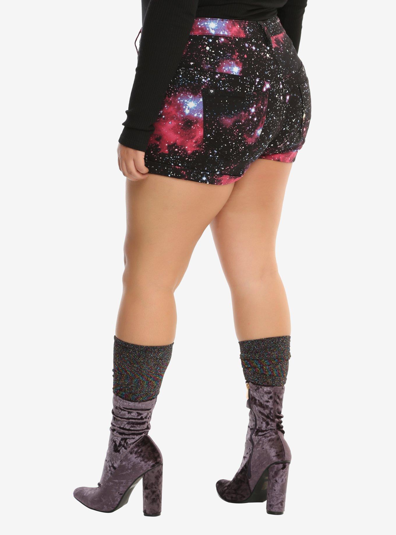 Blackheart V-Stitch Galaxy Print Shorts Plus Size, BLACK, alternate