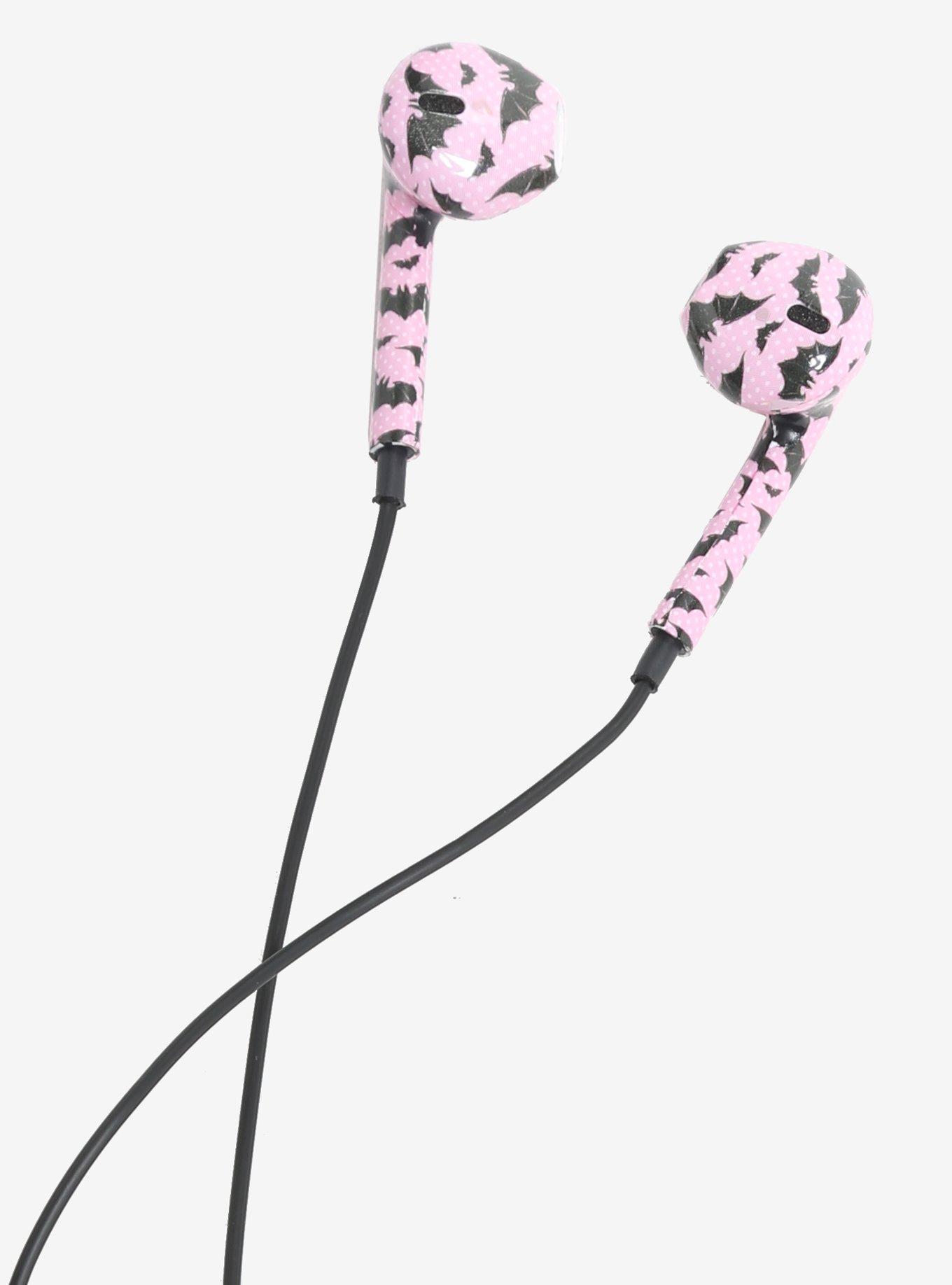 Pink Polka Dot Bat Earbuds, , alternate