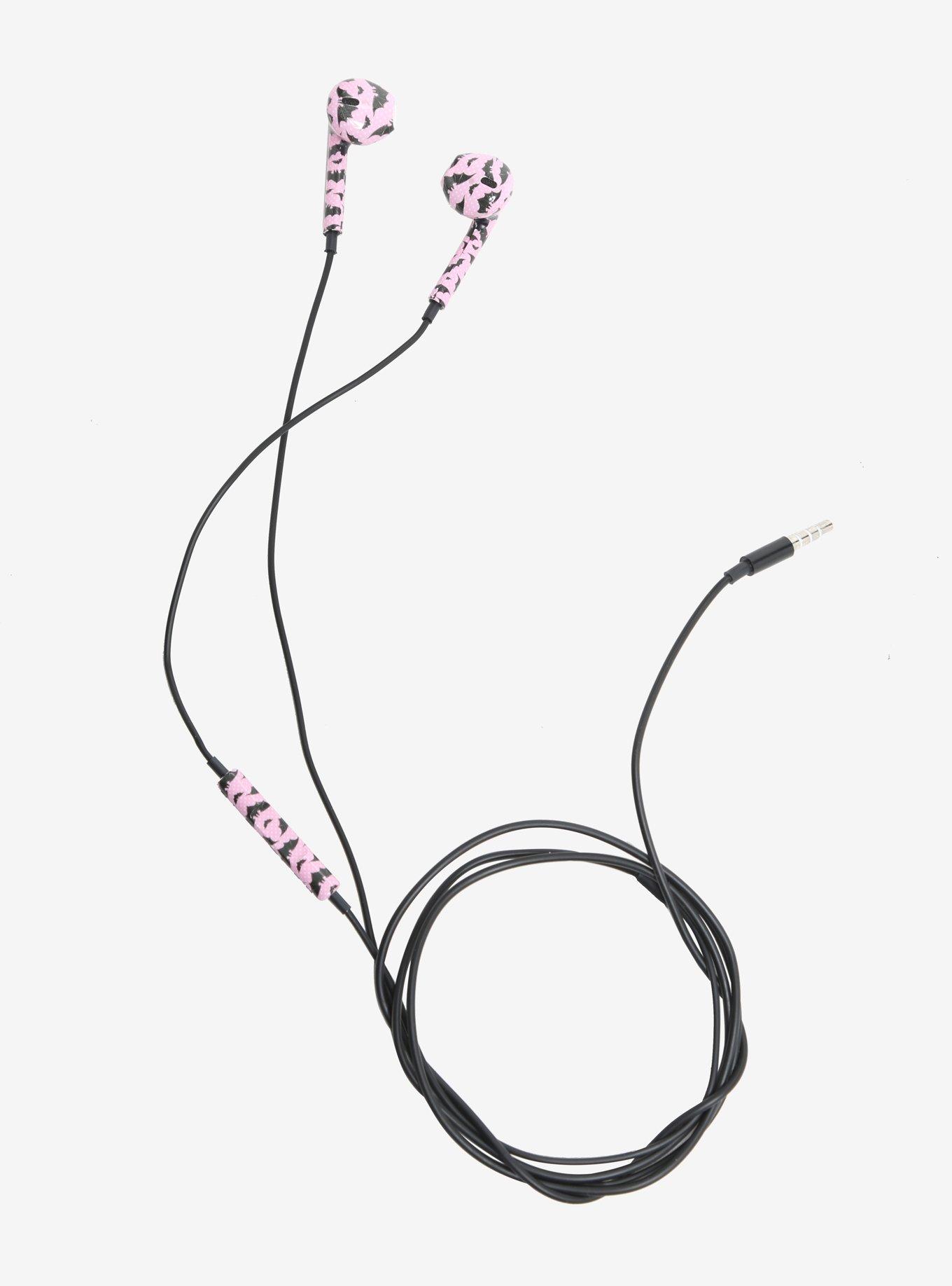 Pink Polka Dot Bat Earbuds, , alternate