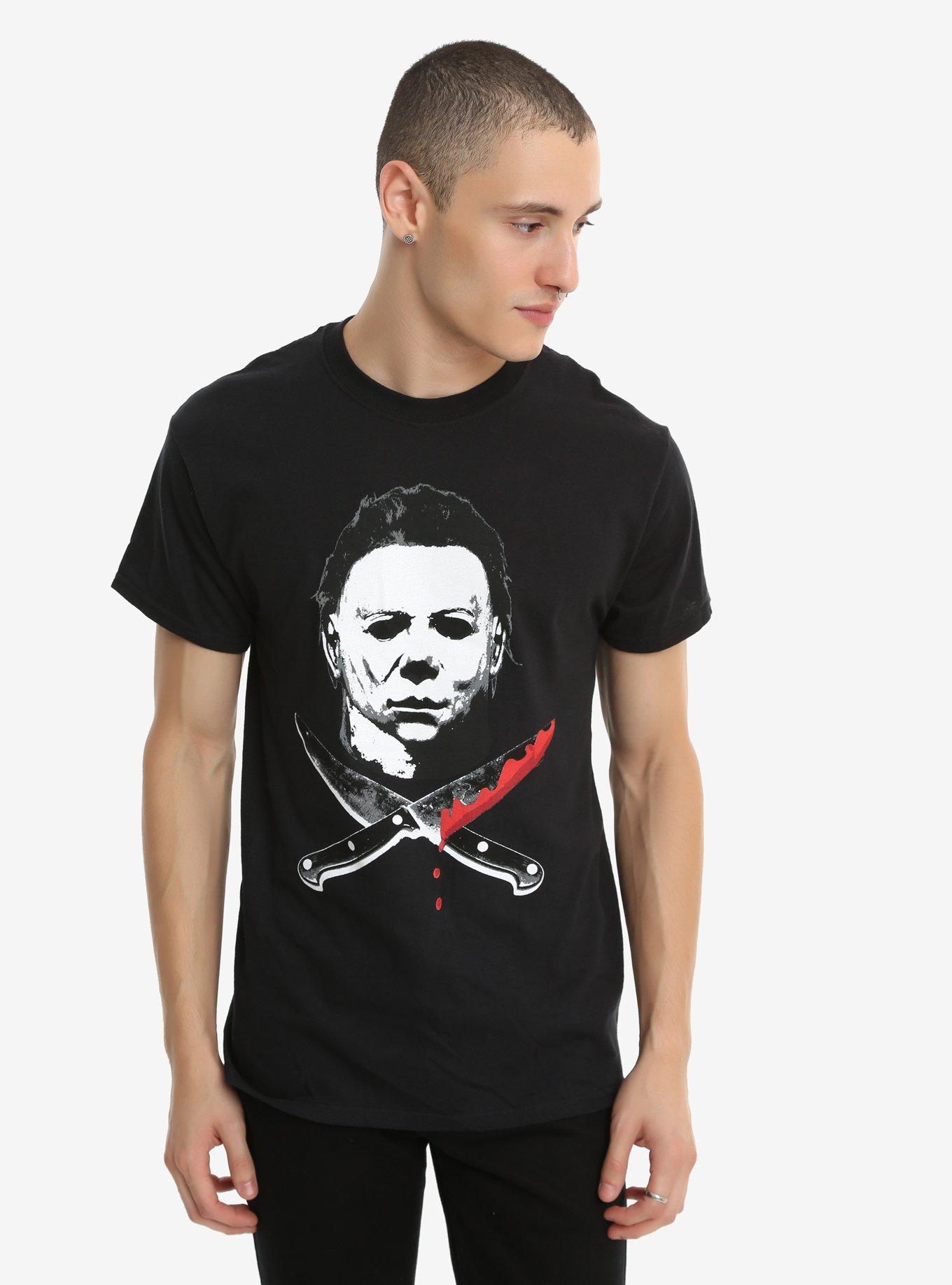 Halloween Michael Myers Crossed Knives T-Shirt, , alternate