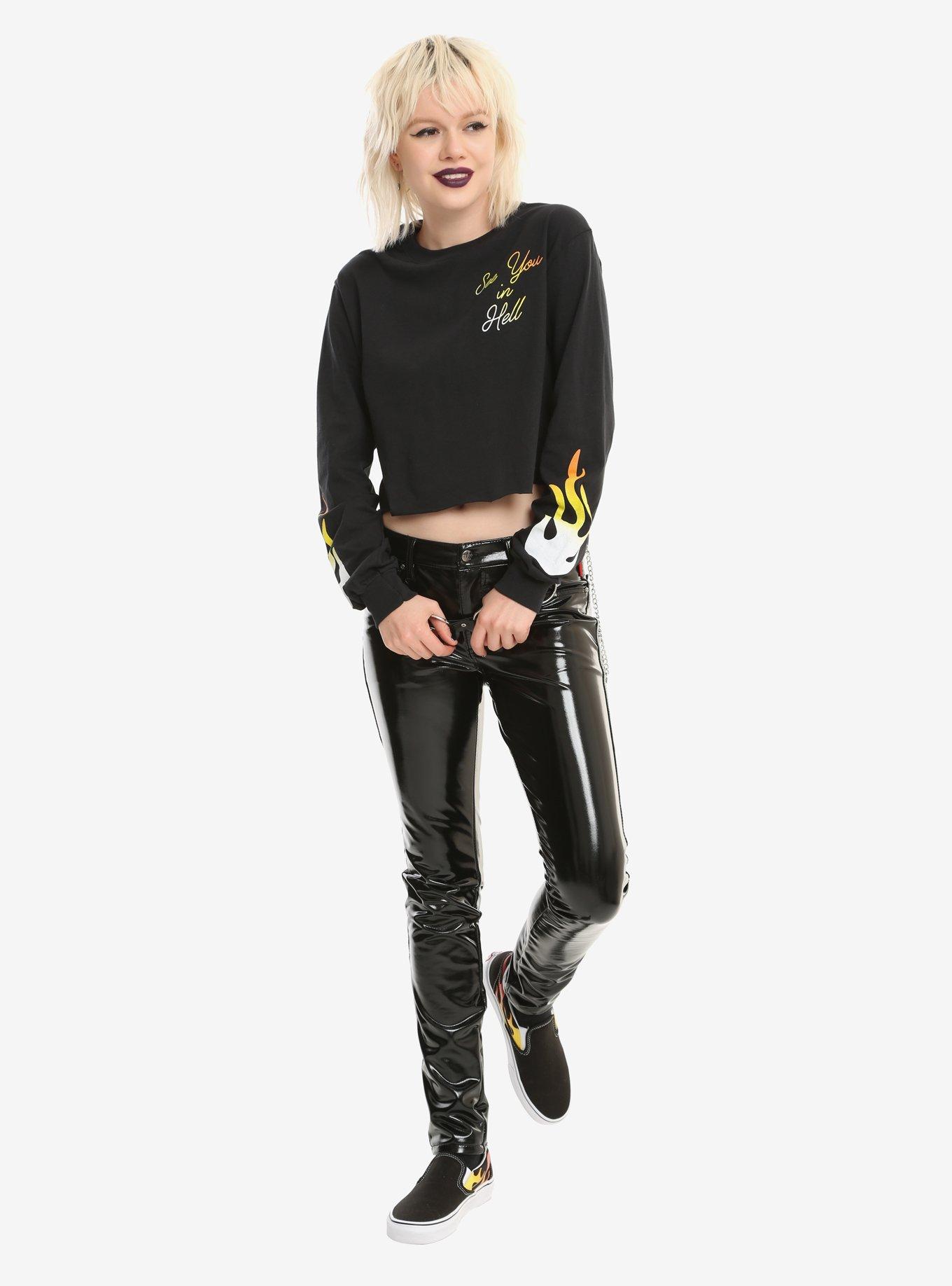 See You In Hell Flame Sleeves Girls Crop Long-Sleeve T-Shirt, , alternate