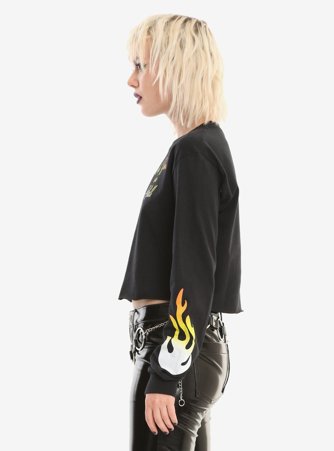 See You In Hell Flame Sleeves Girls Crop Long-Sleeve T-Shirt, , alternate