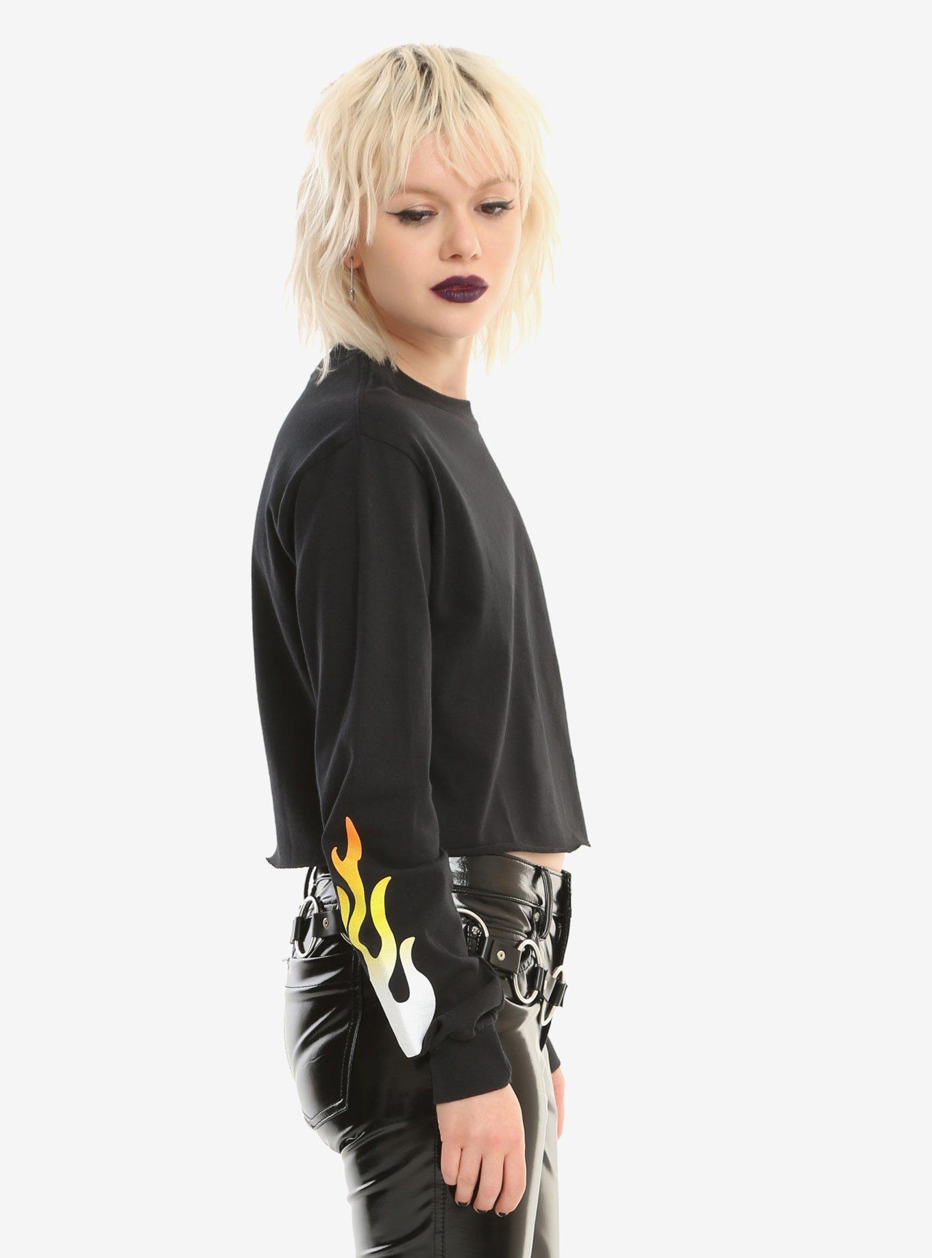 See You In Hell Flame Sleeves Girls Crop Long-Sleeve T-Shirt, , alternate