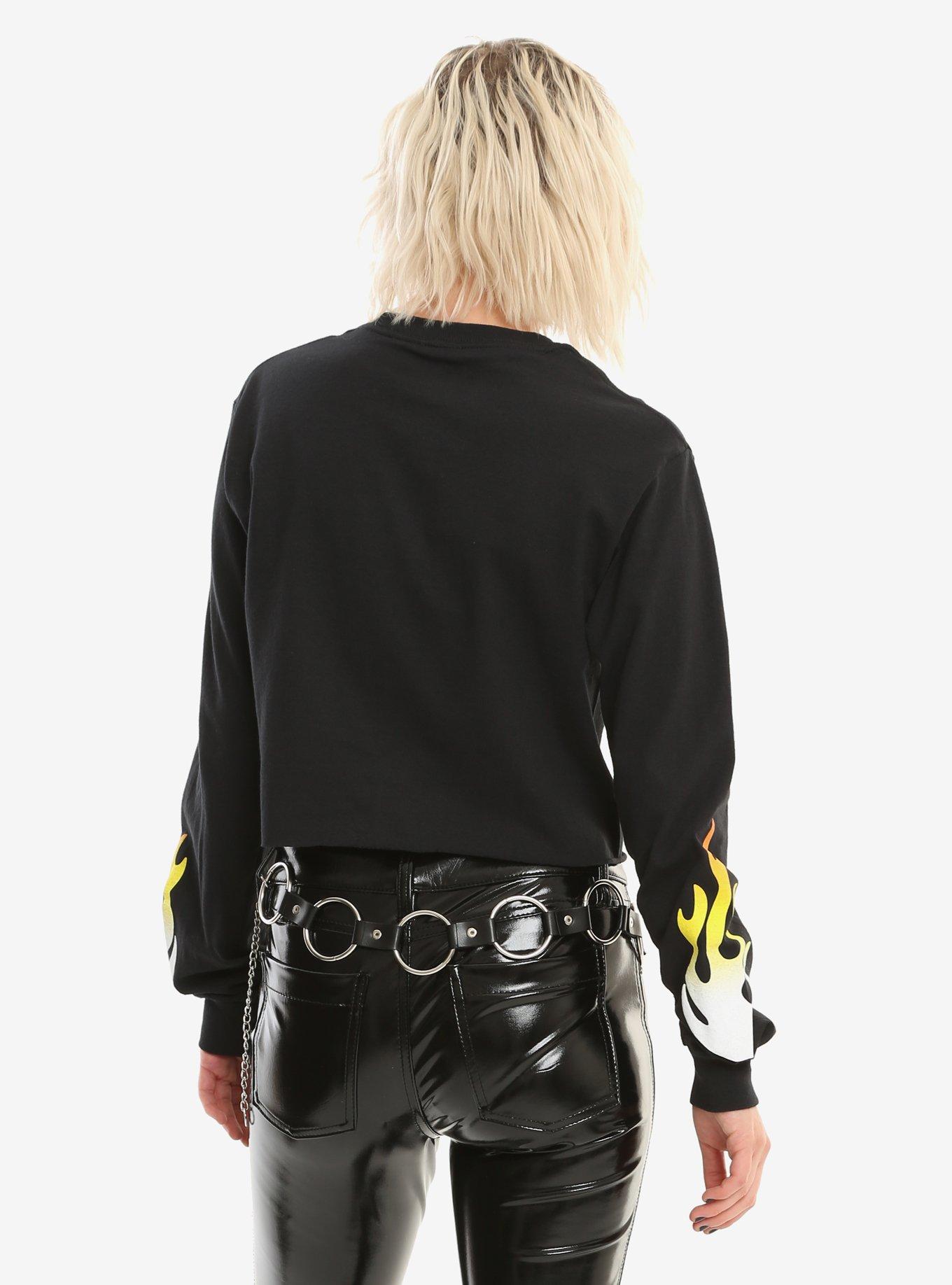 See You In Hell Flame Sleeves Girls Crop Long-Sleeve T-Shirt, , alternate