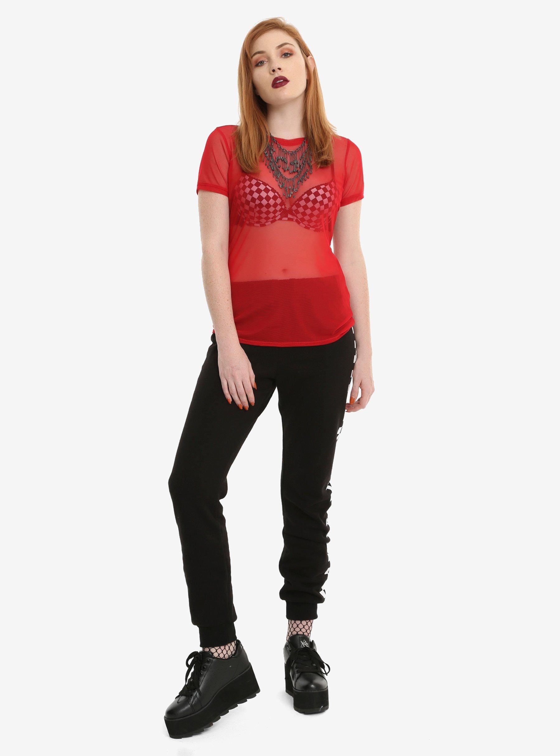 Red Mesh Girls Top, , alternate