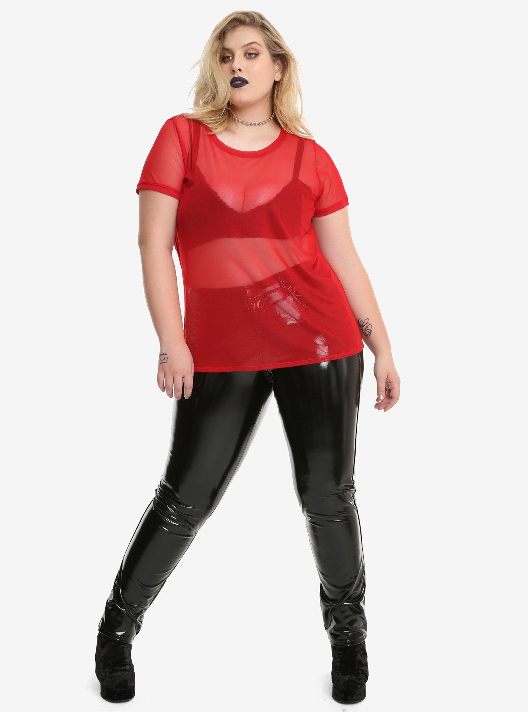 Red Mesh Girls Top Plus Size, , alternate