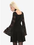 Black Lace Stripe Bell Sleeve Dress, , alternate