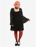 Black Lace Stripe Bell Sleeve Dress Plus Size, , alternate