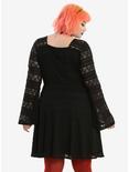 Black Lace Stripe Bell Sleeve Dress Plus Size, , alternate