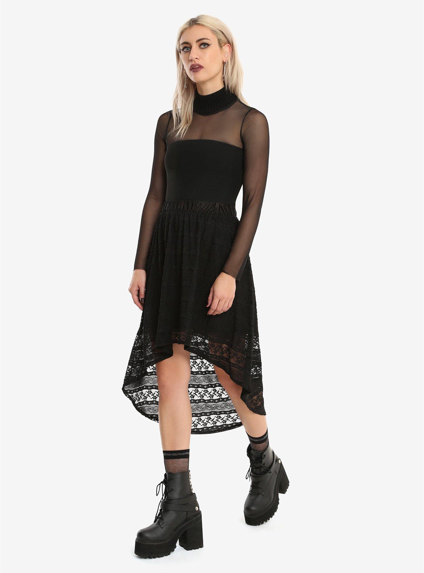 Black Lace Hi-Low Skirt, , alternate