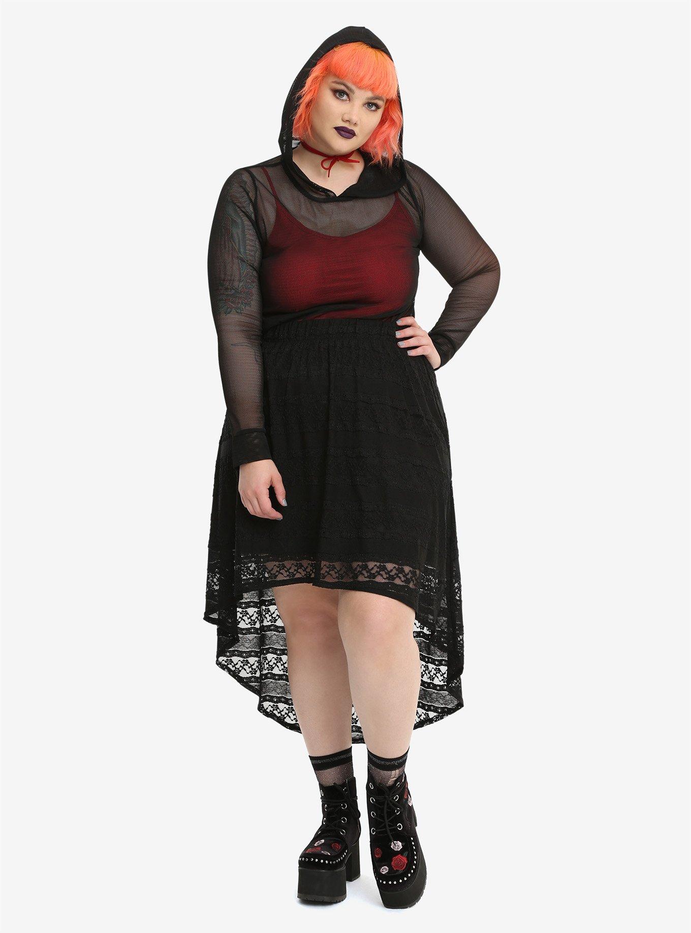 Black Lace Hi-Low Hem Skirt Plus Size, , alternate