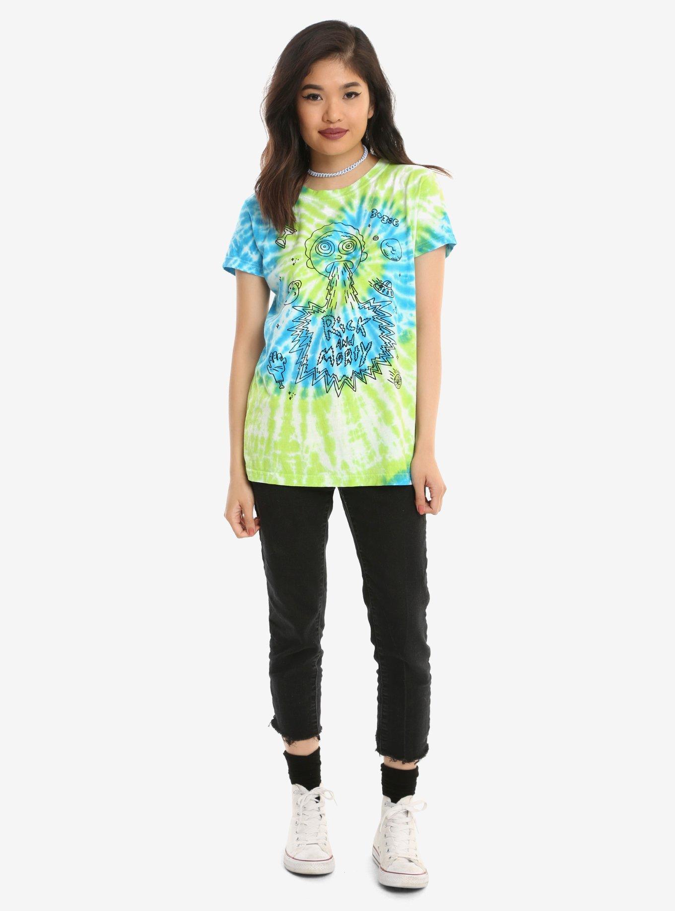 Rick And Morty Green & Blue Tie-Dye Girls T-Shirt, , alternate