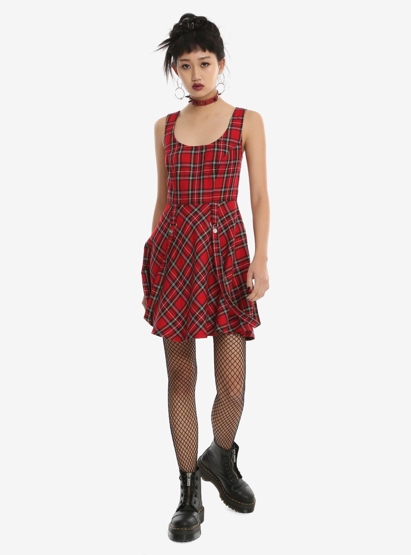 Tripp Red Plaid Suspender Dress, , alternate