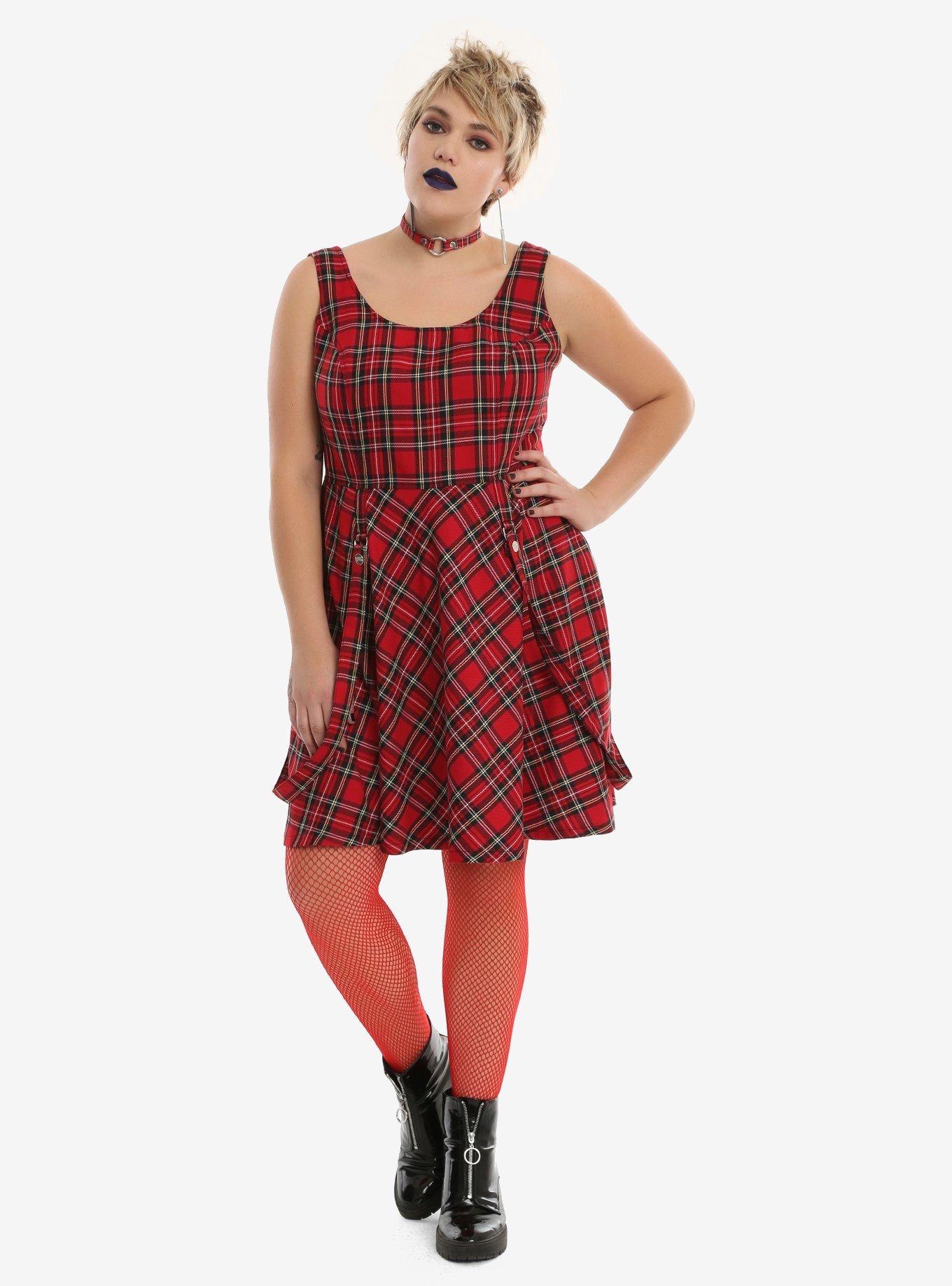 Tripp Red Plaid Suspender Dress Plus Size, , alternate