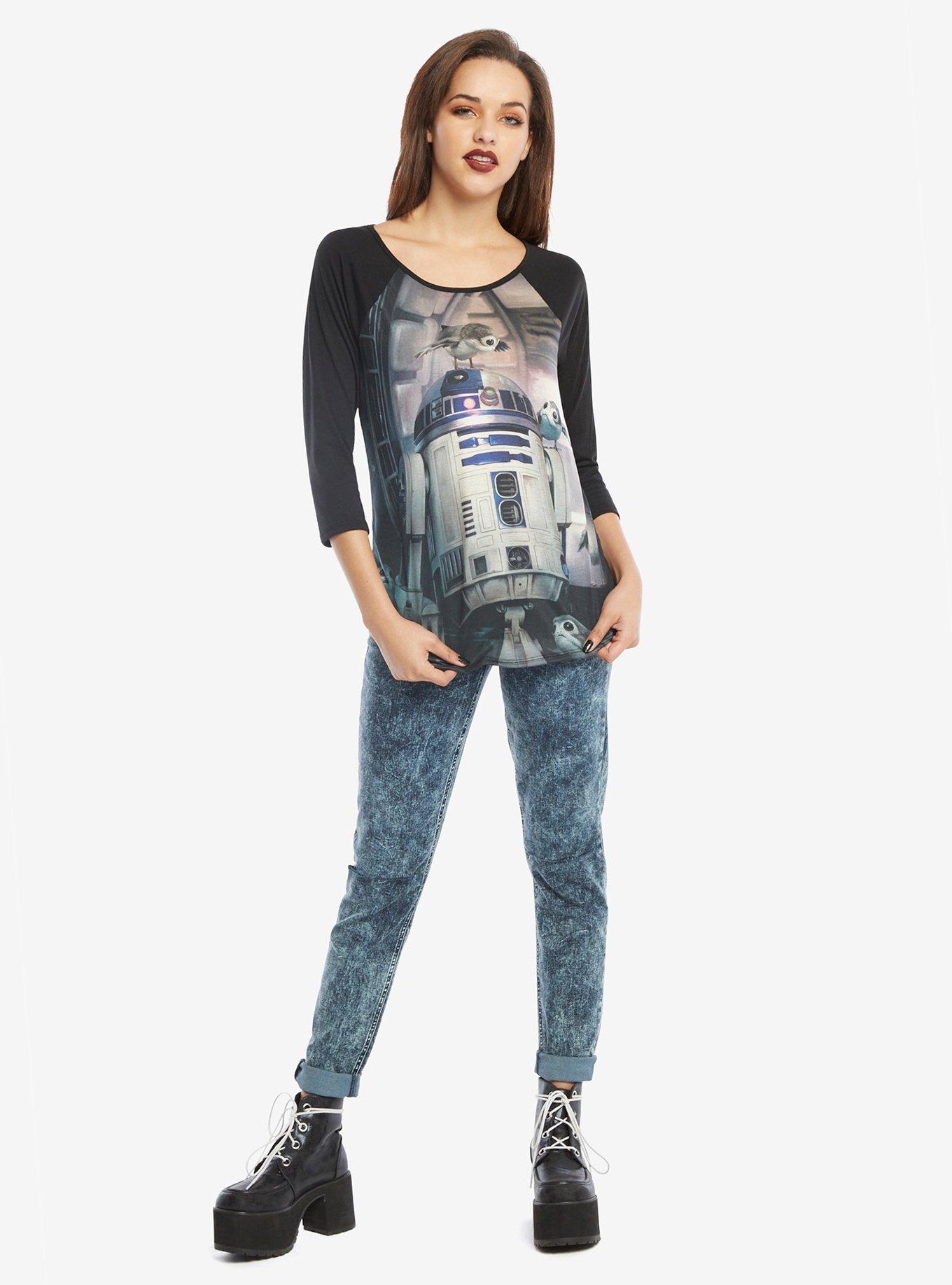 Her Universe Star Wars: The Last Jedi R2-D2 & Porgs Girls Raglan, BLACK, alternate