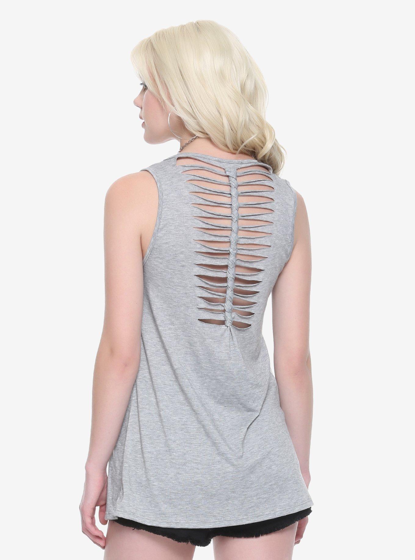 Glitter Rib Cage Slashed Back Girls Tank Top, , alternate