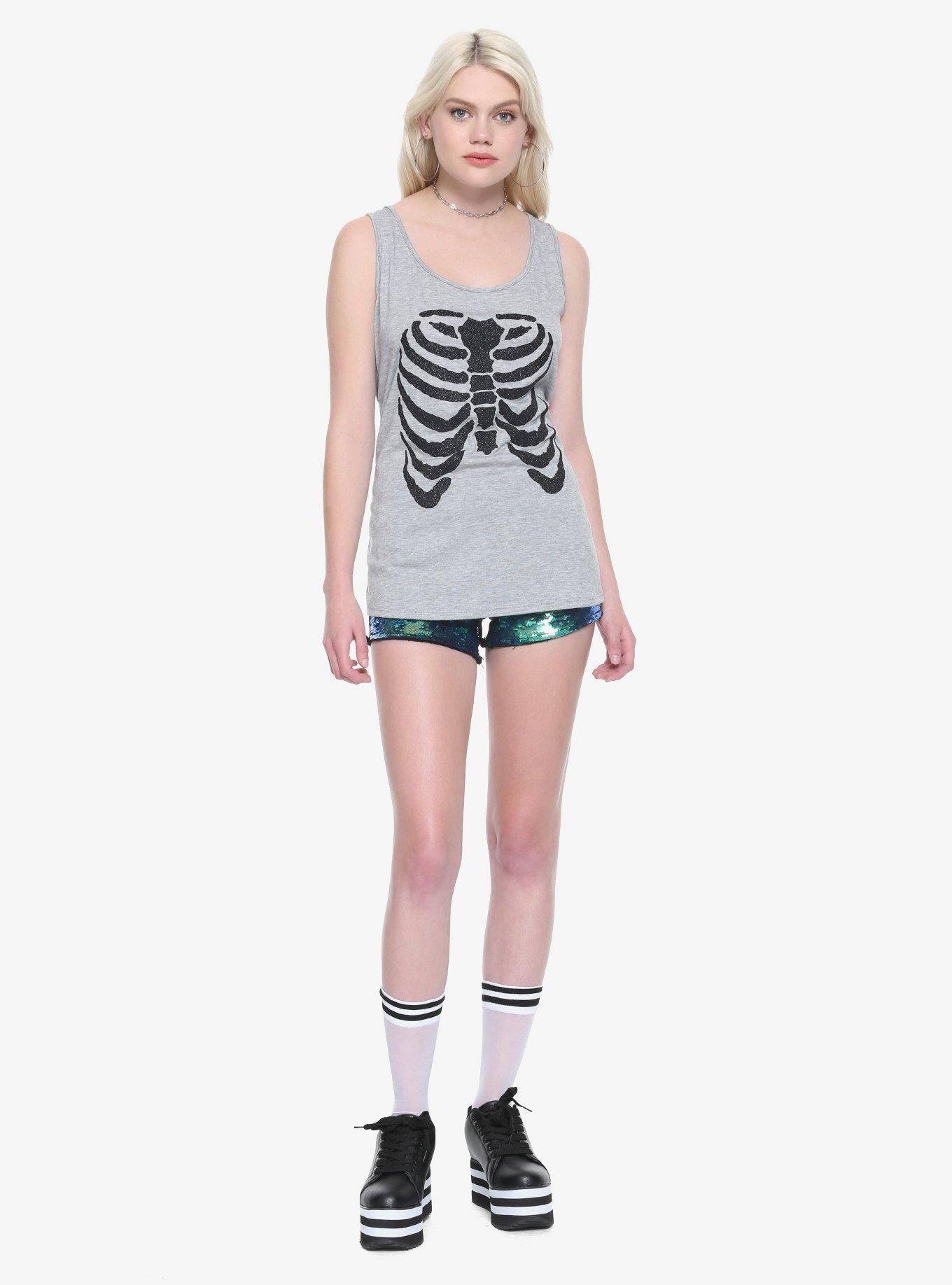 Glitter Rib Cage Slashed Back Girls Tank Top, , alternate