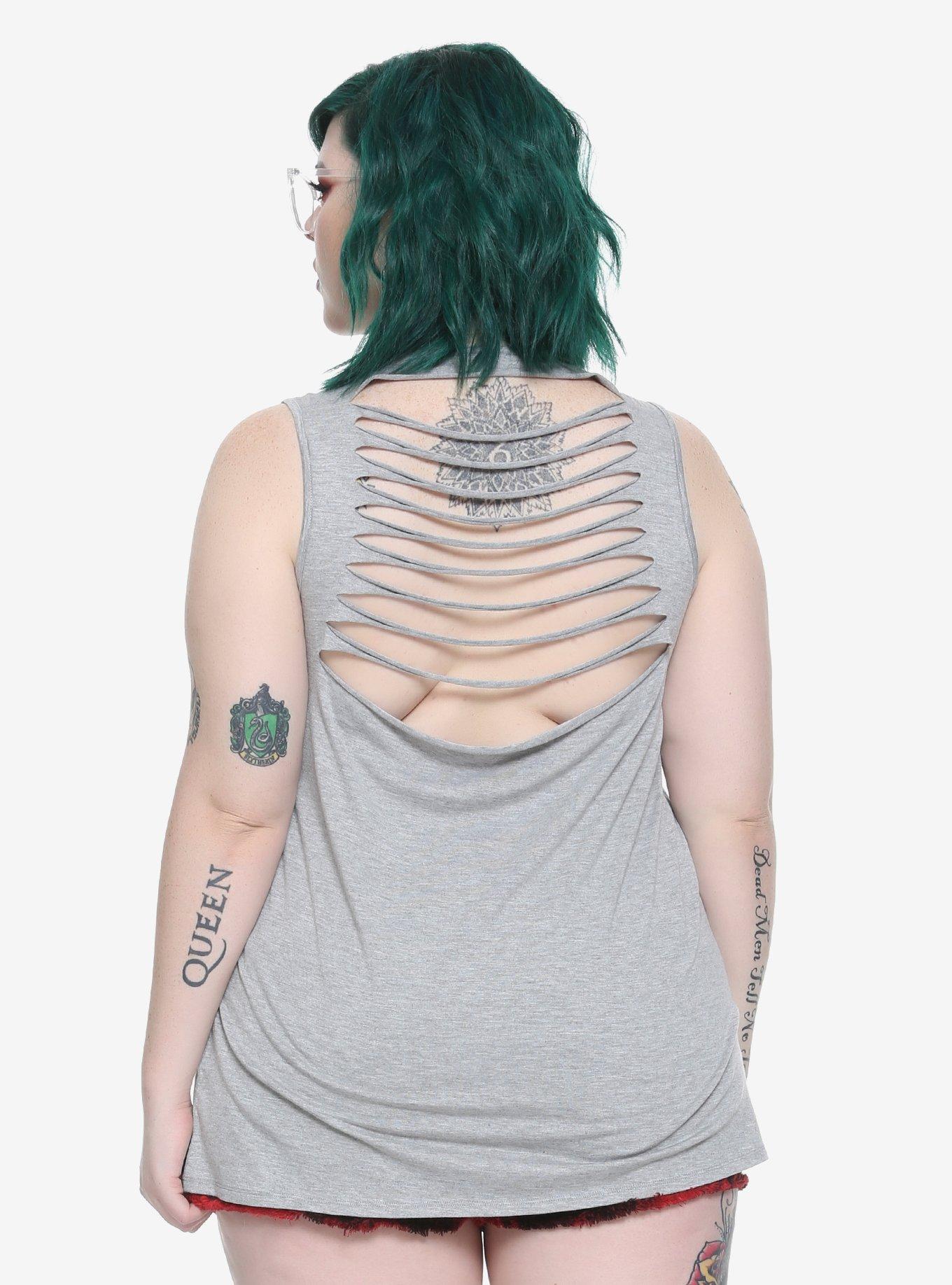 Glitter Rib Cage Slashed Back Girls Tank Top Plus Size, , alternate
