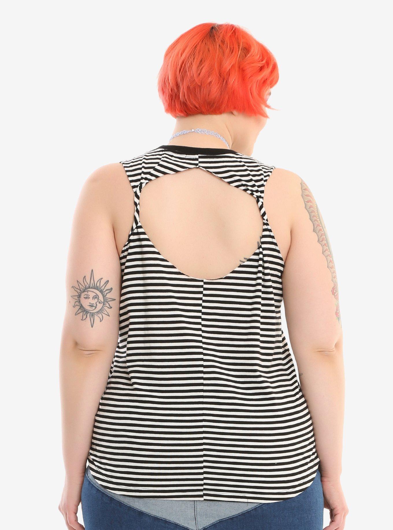 Black & White Striped Dripping Rainbow Girls Tank Top Plus Size, , alternate