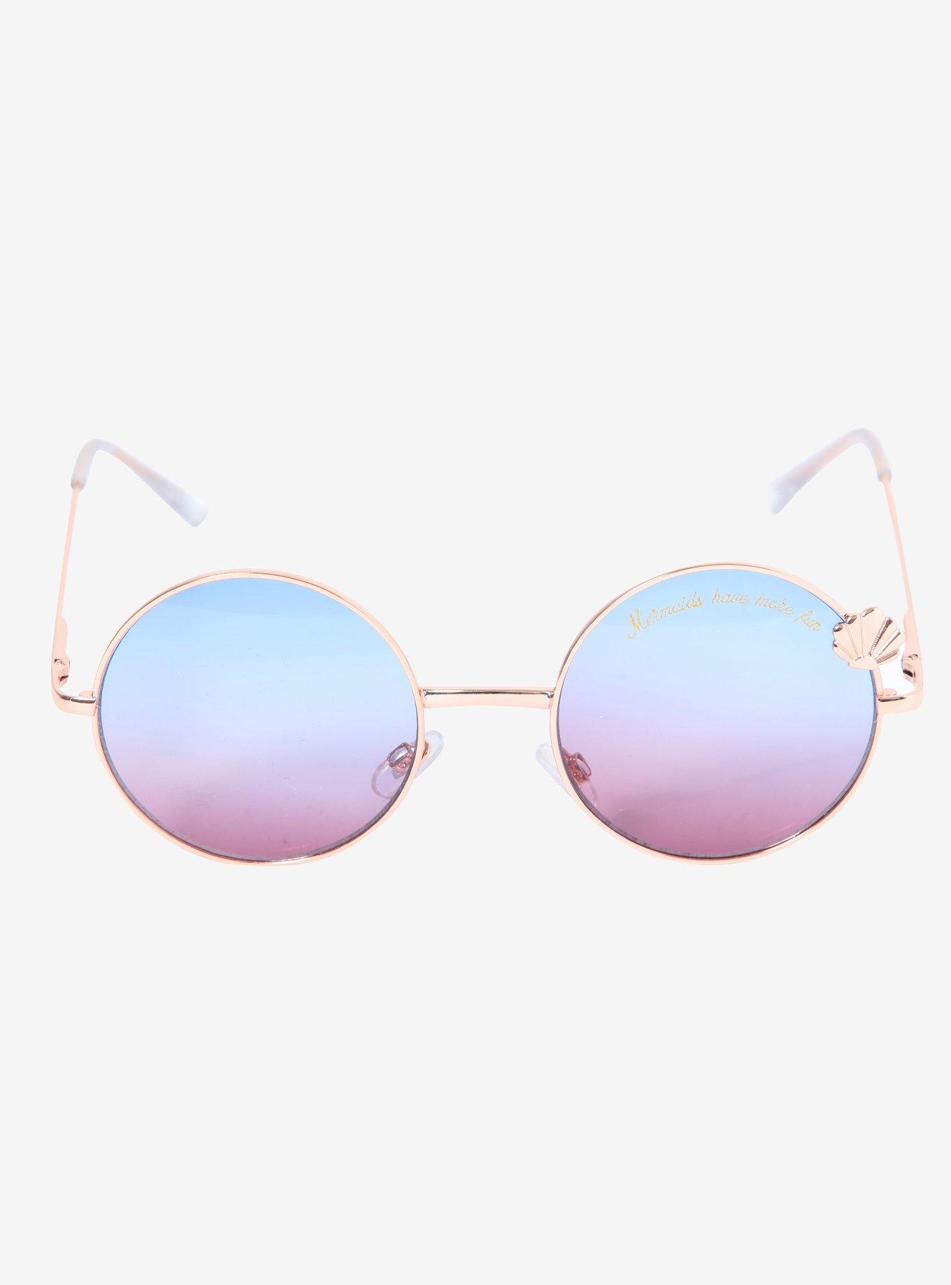 Rose Gold Mermaid Frame Gradient Lens Round Sunglasses, , alternate