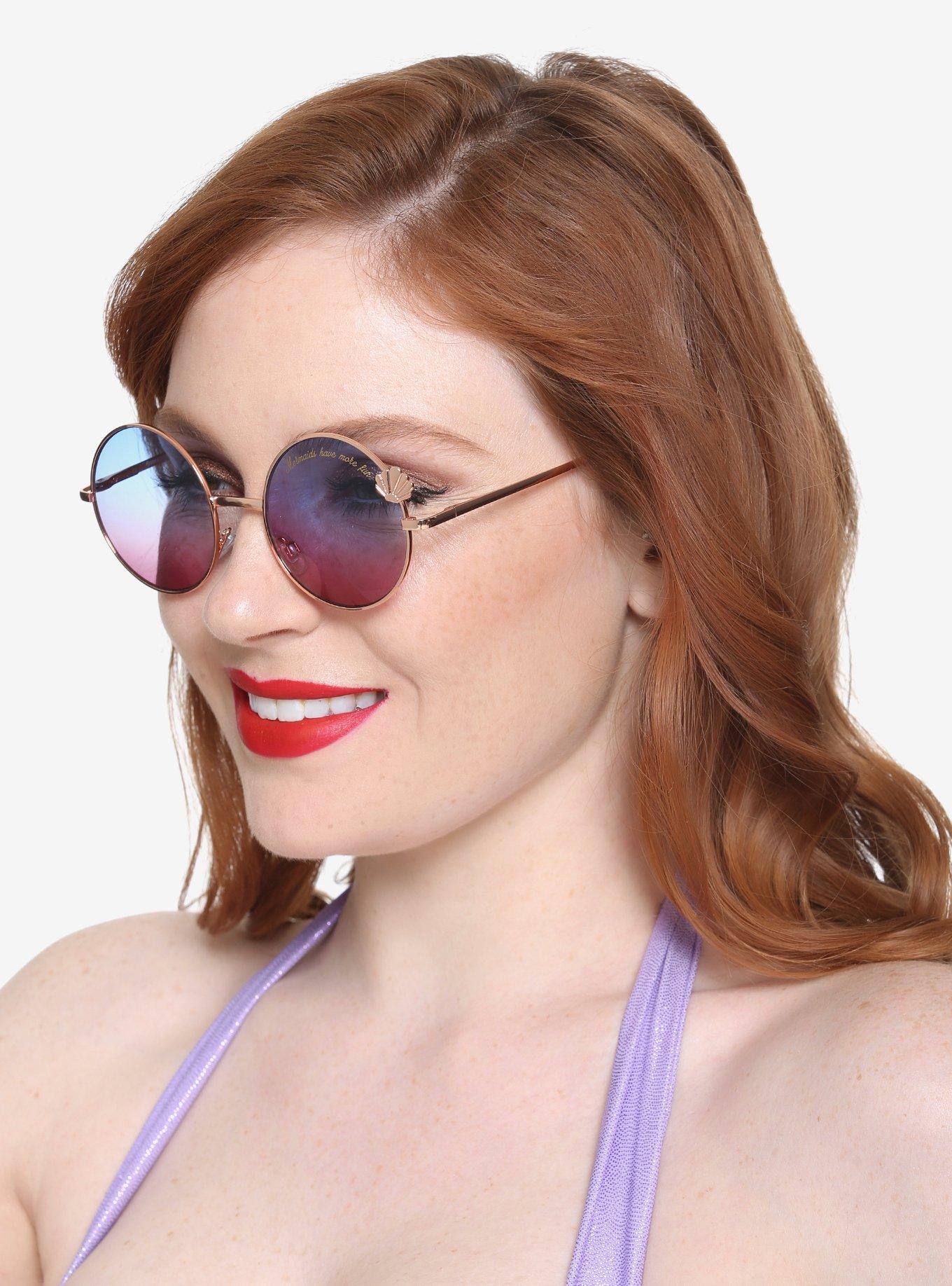 Rose Gold Mermaid Frame Gradient Lens Round Sunglasses, , alternate