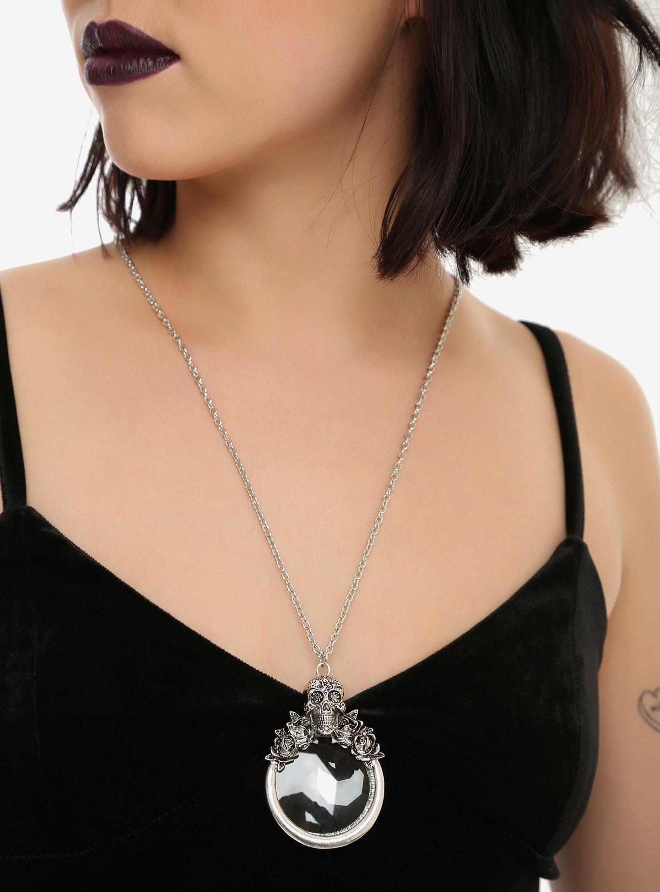 Blackheart Skull Glass Pendant Necklace, , alternate