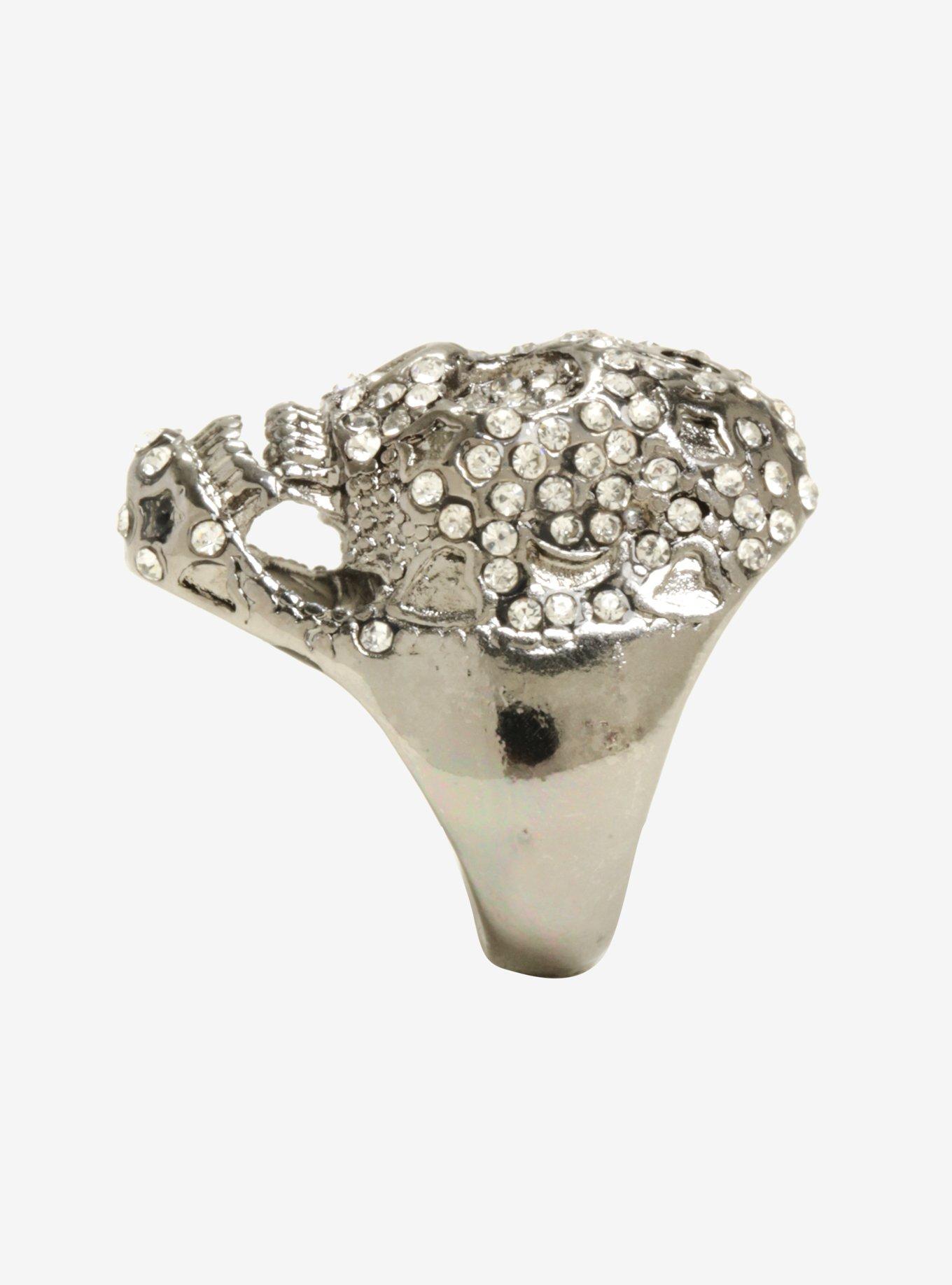 Blackheart Hematite Tiffany Skull Ring, , alternate