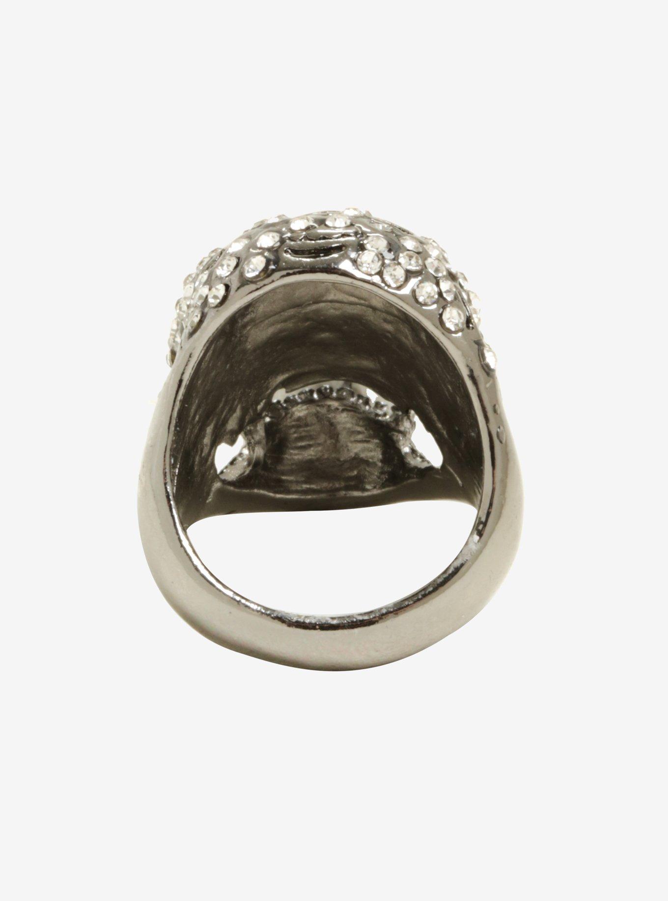 Blackheart Hematite Tiffany Skull Ring, , alternate