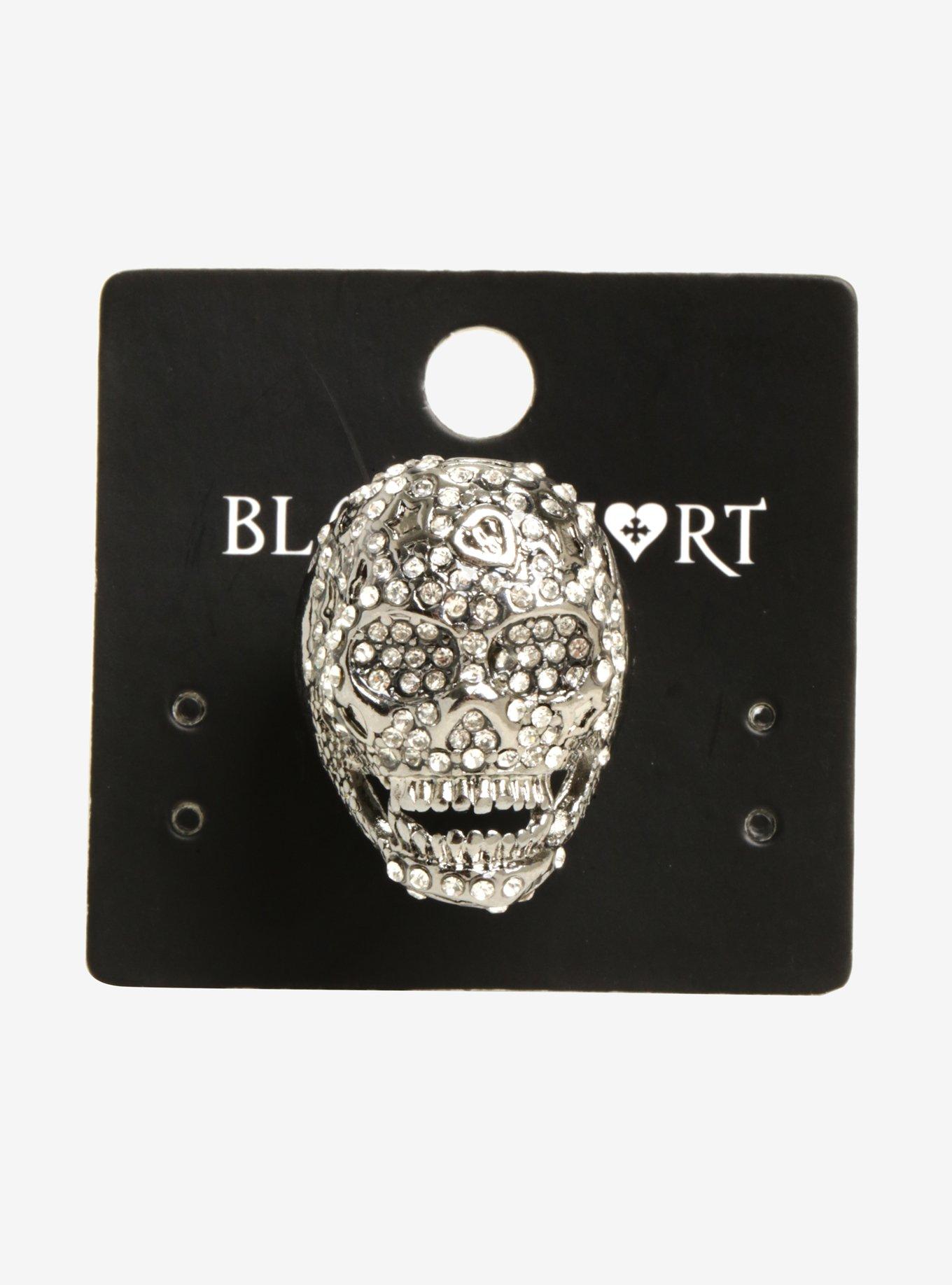 Blackheart Hematite Tiffany Skull Ring, , alternate