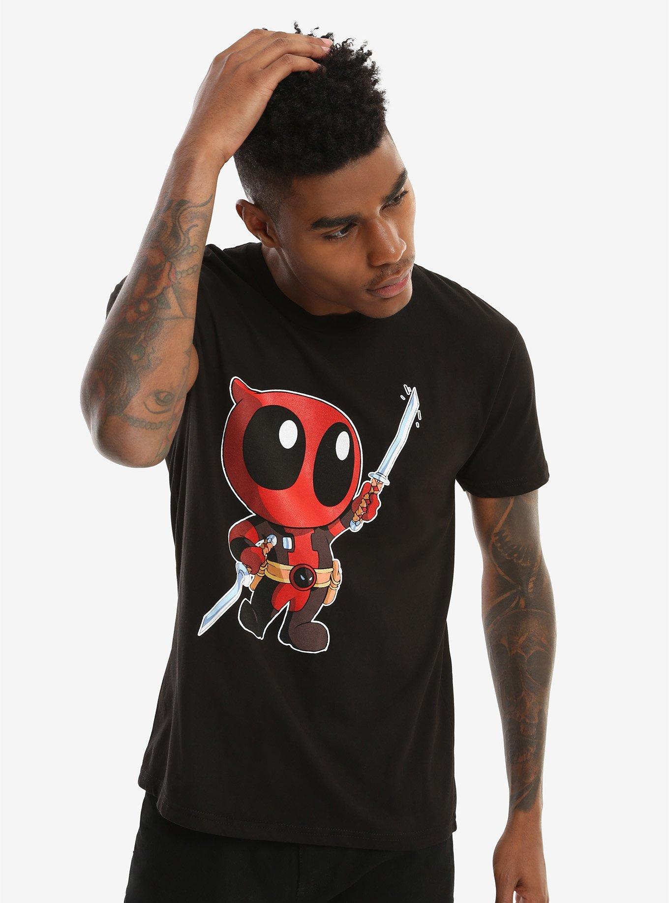 Marvel Deadpool Chibi Sword Salute T-Shirt, BLACK, alternate