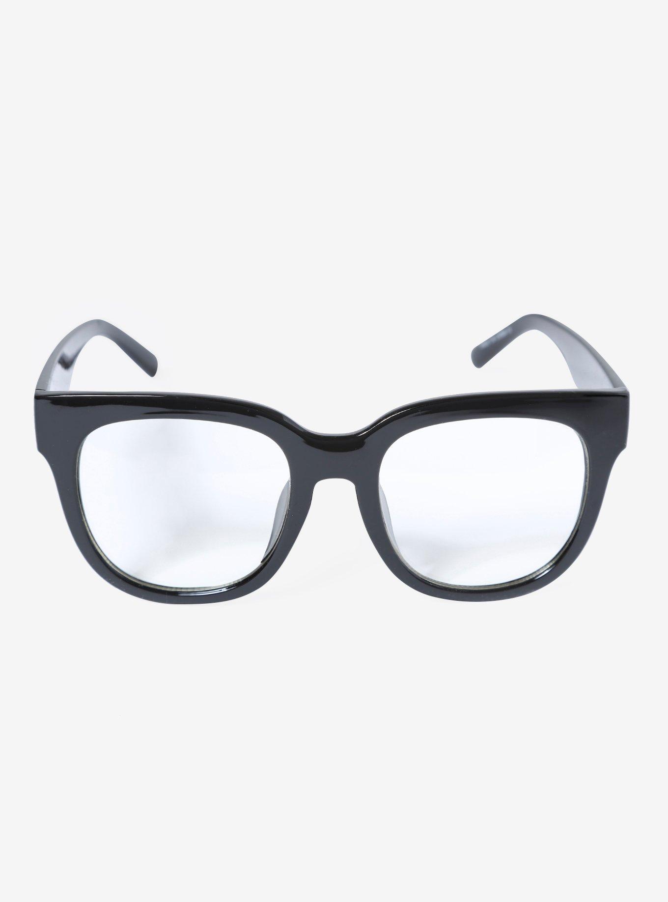 Black Frame Clear Lens Oversized Square Glasses, , alternate