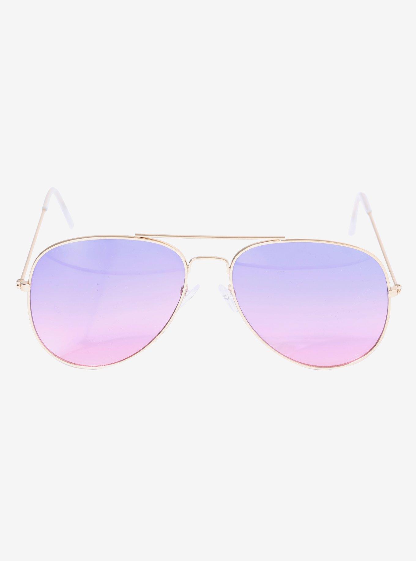 Purple & Pink Ombre Lens Gold Aviator Sunglasses, , alternate