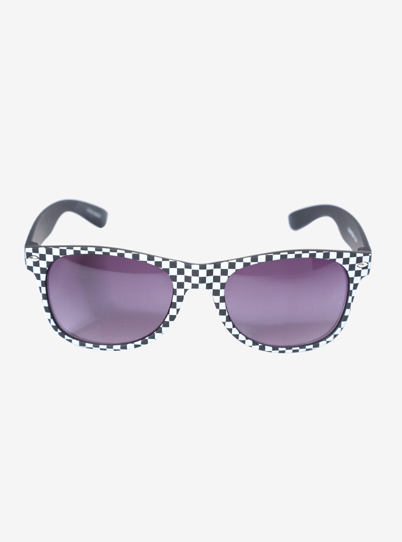 Black & White Checkered Retro Sunglasses, , alternate