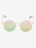 Rose Gold Round Metal Cat Eye Sunglasses, , alternate