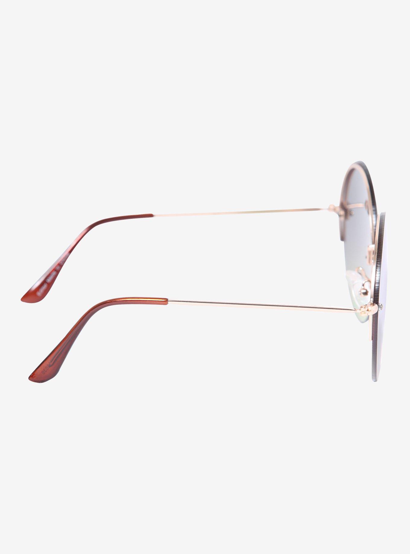 Rose Gold Mirror Flat Round Sunglasses, , alternate